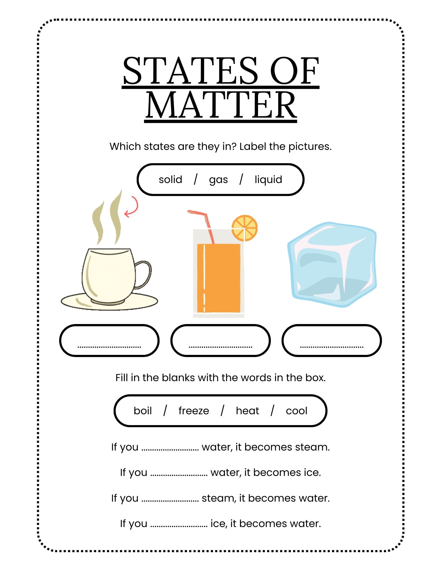States Of Matter Worksheet For Science Class Elementary Level Science Worksheet Etsy States Of Matter Worksheet For Science Class Elementary Level Science Worksheet Etsy