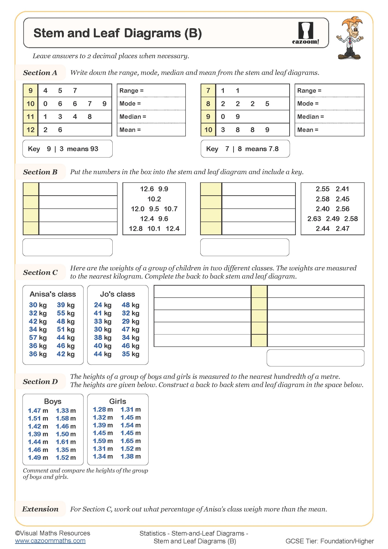 Stem And Leaf Diagrams B Worksheet Printable PDF Worksheets Stem And Leaf Diagrams B Worksheet Printable PDF Worksheets
