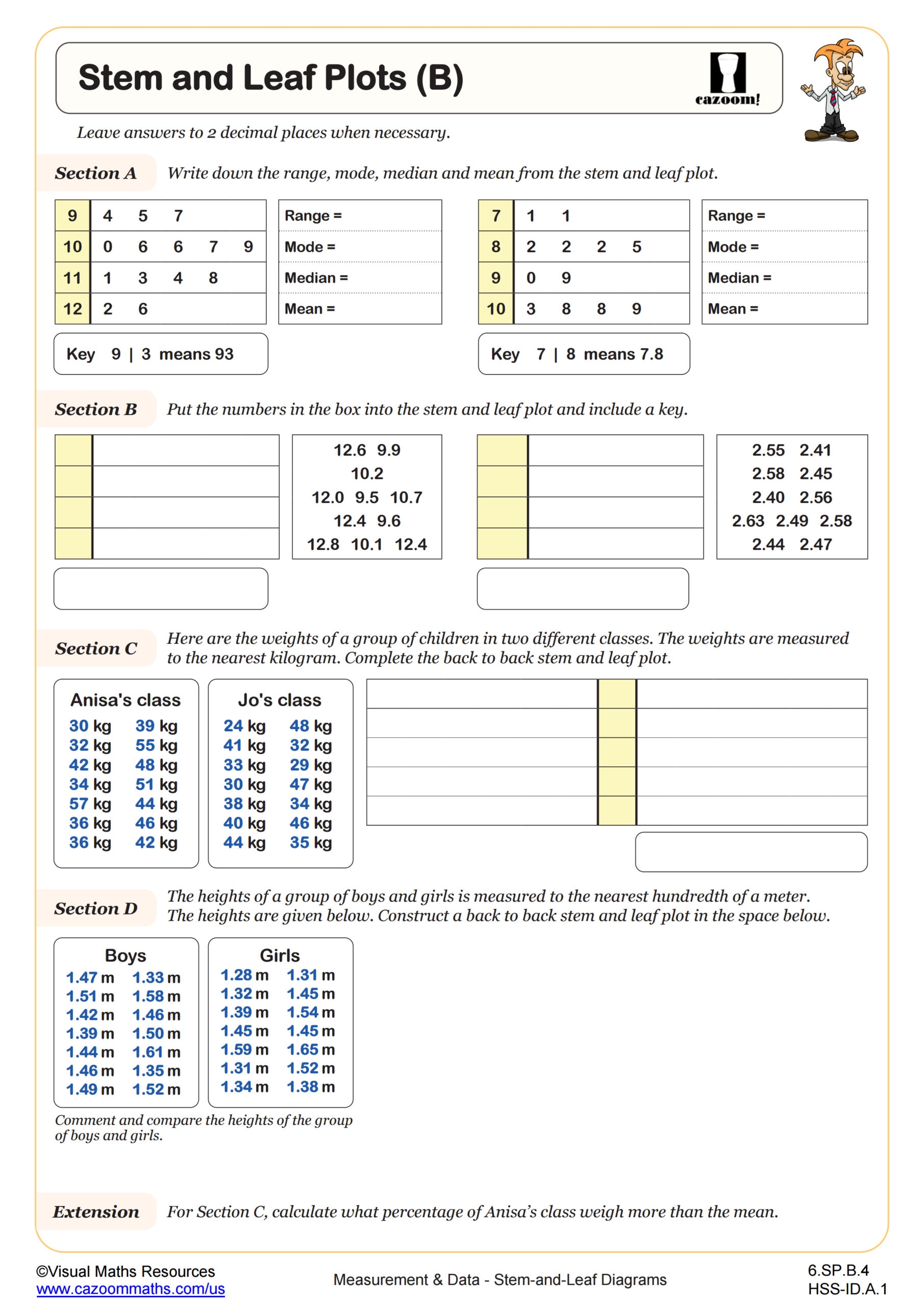 Stem And Leaf Plots B Worksheet PDF Printable Measurement Data Worksheet Cazoom Math