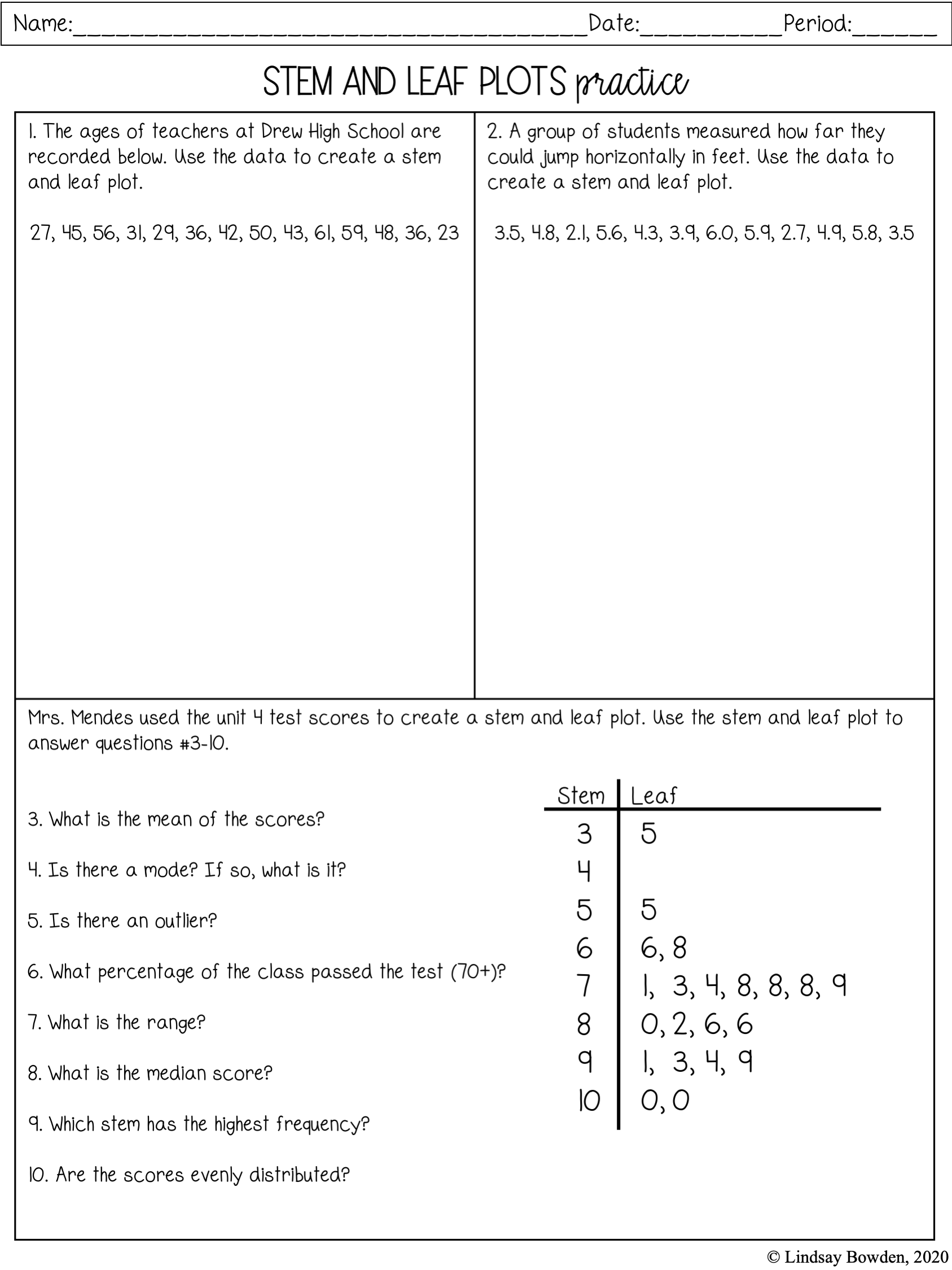 Stem And Leaf Plots Notes And Worksheets Lindsay Bowden Worksheets Library Stem And Leaf Plots Notes And Worksheets Lindsay Bowden Worksheets Library
