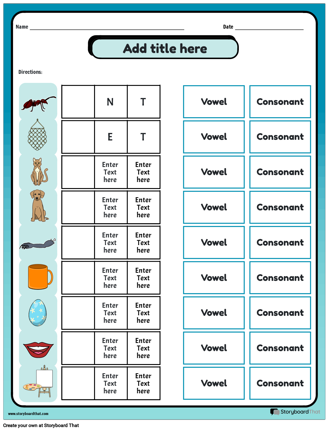 Storyboard That Free Vowel Consonant Worksheets Storyboard That Free Vowel Consonant Worksheets