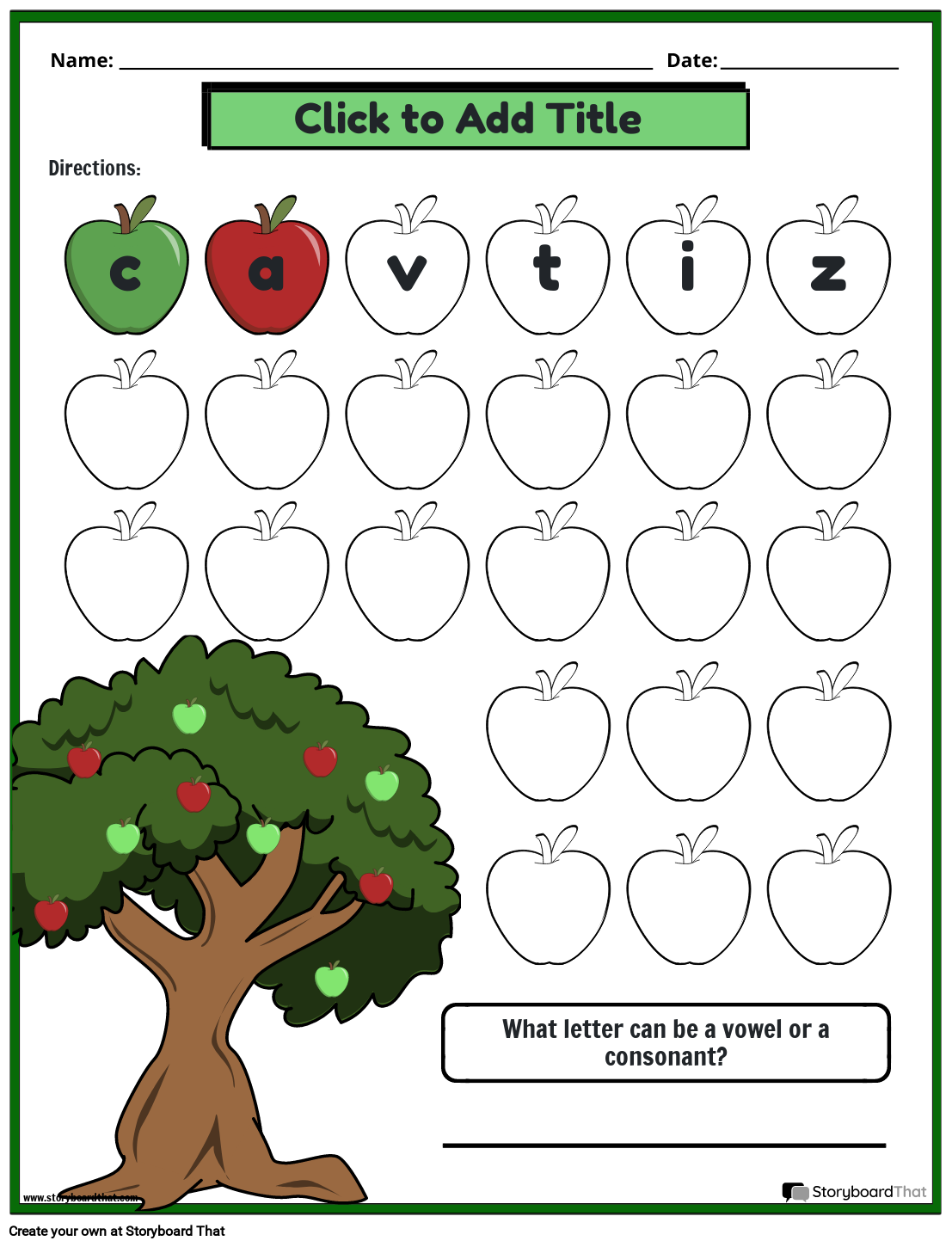 Storyboard That Free Vowel Consonant Worksheets Storyboard That Free Vowel Consonant Worksheets