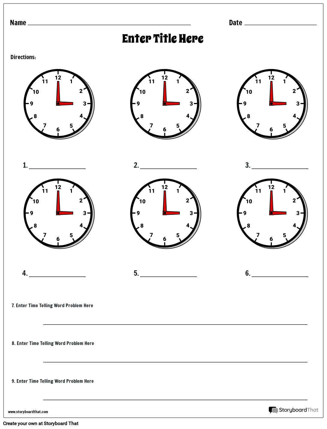 Storyboard That Telling Time Worksheet Creator