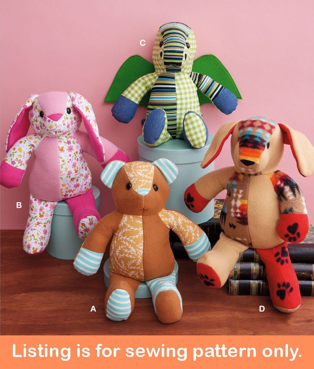 STUFFED TOY Sewing PATTERN Sew Cloth Soft Animals Kids Teddy Bear Puppy Dog Bunny Rabbit Dragon L Easy Patchwork Handmade Gift Idea 8470 Etsy