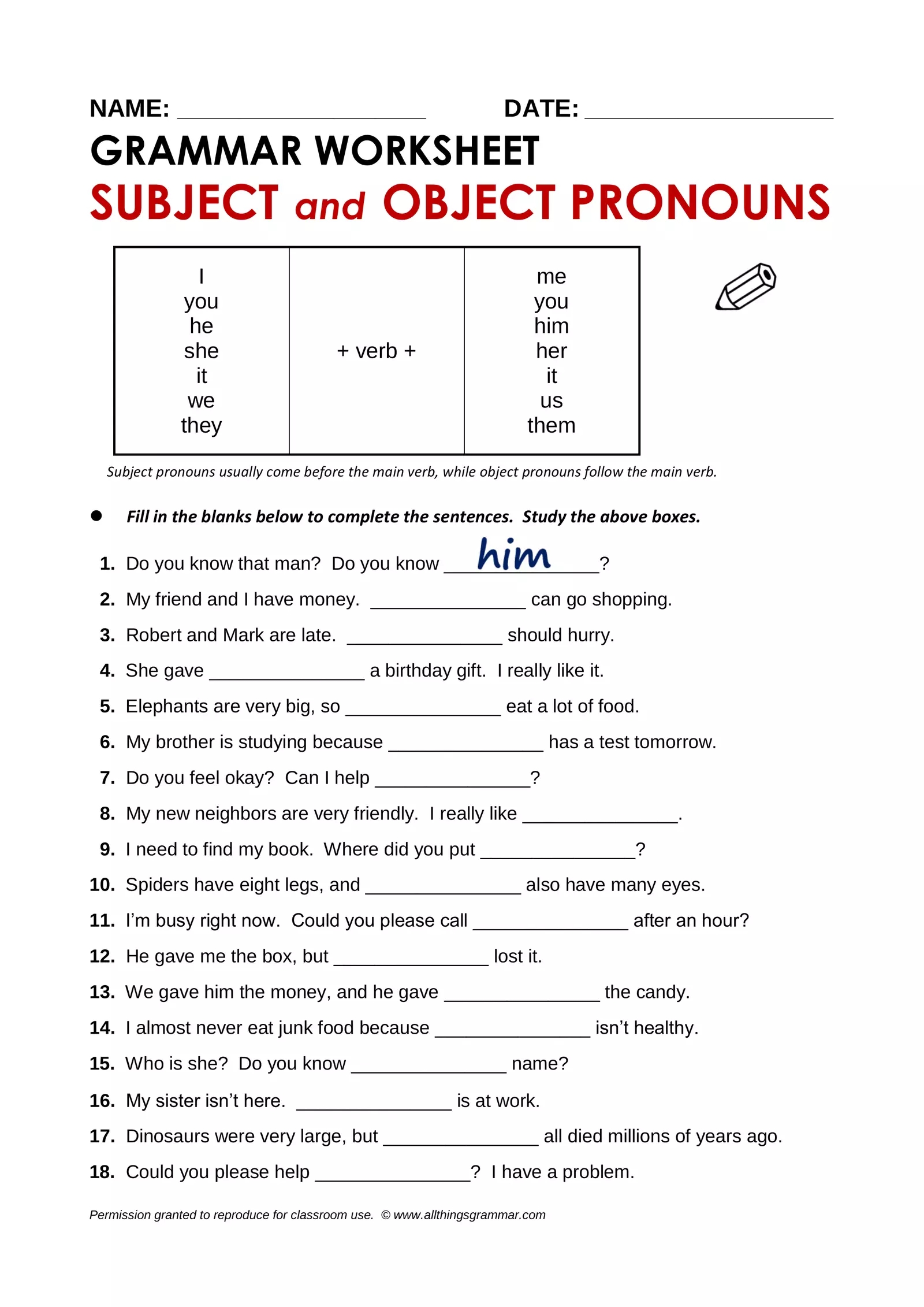 subject and object pronouns