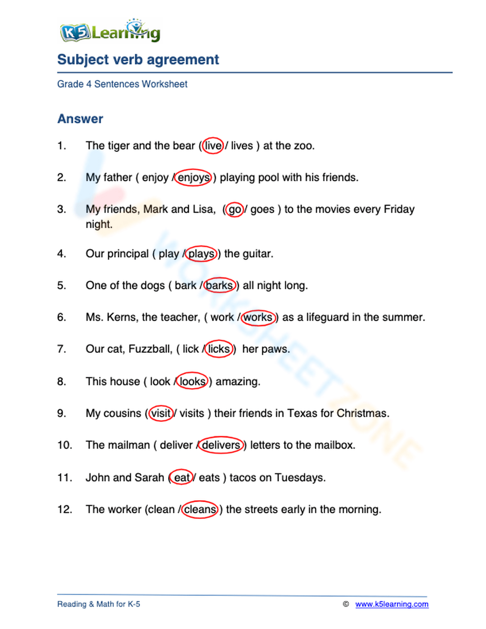 Subject verb Agreement 6 Worksheet