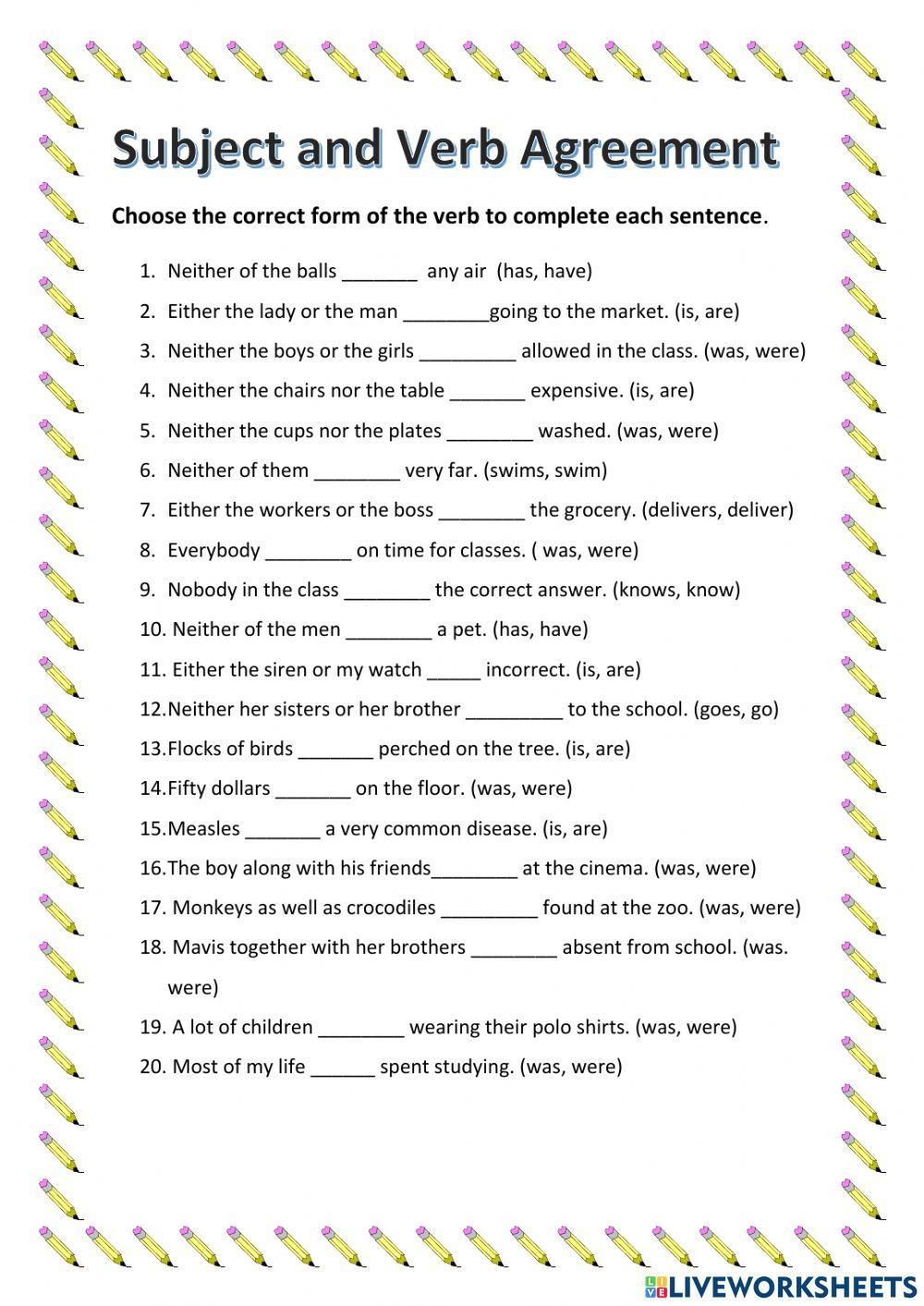 Subject Verb Agreement Willvern Live Worksheets Worksheets Library