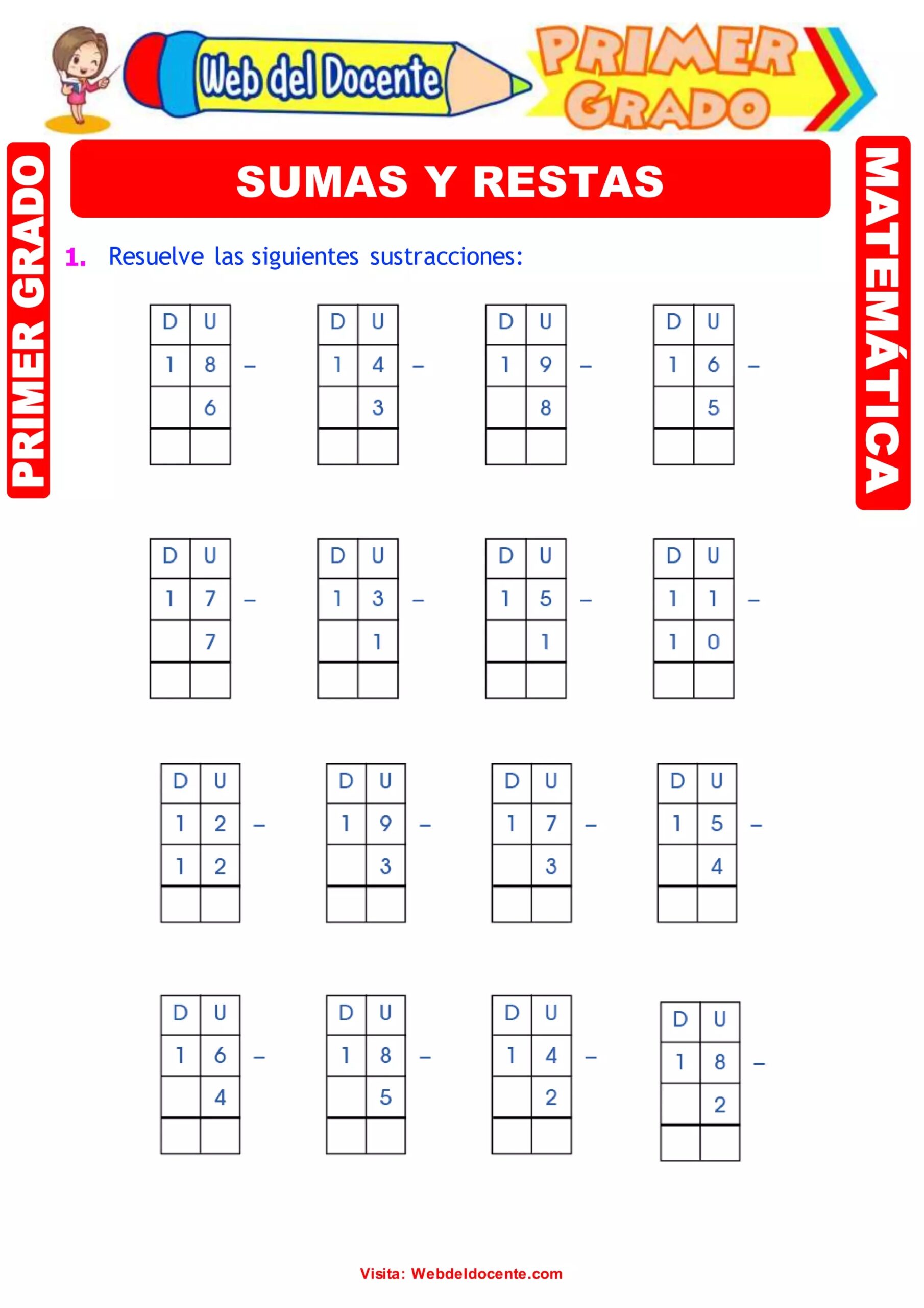 Sumas Y restas para primer grado de primaria 1 DOC
