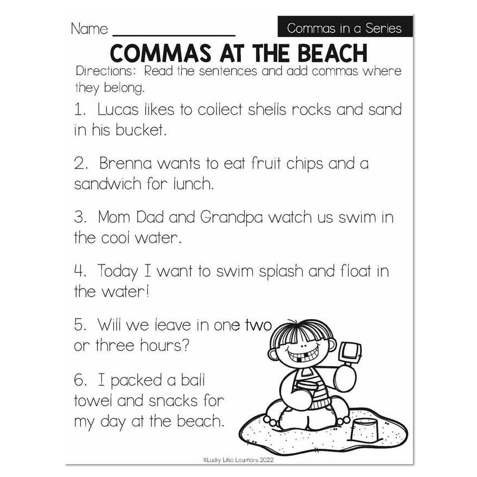 Summer Early Finishers 1st Grade ELA Commas In A Series Worksheets Library