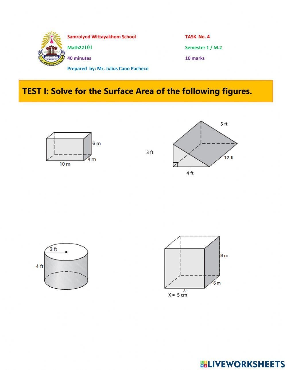 Surface Area And Volume Of Prism And Cylinder Worksheet Live Worksheets Library