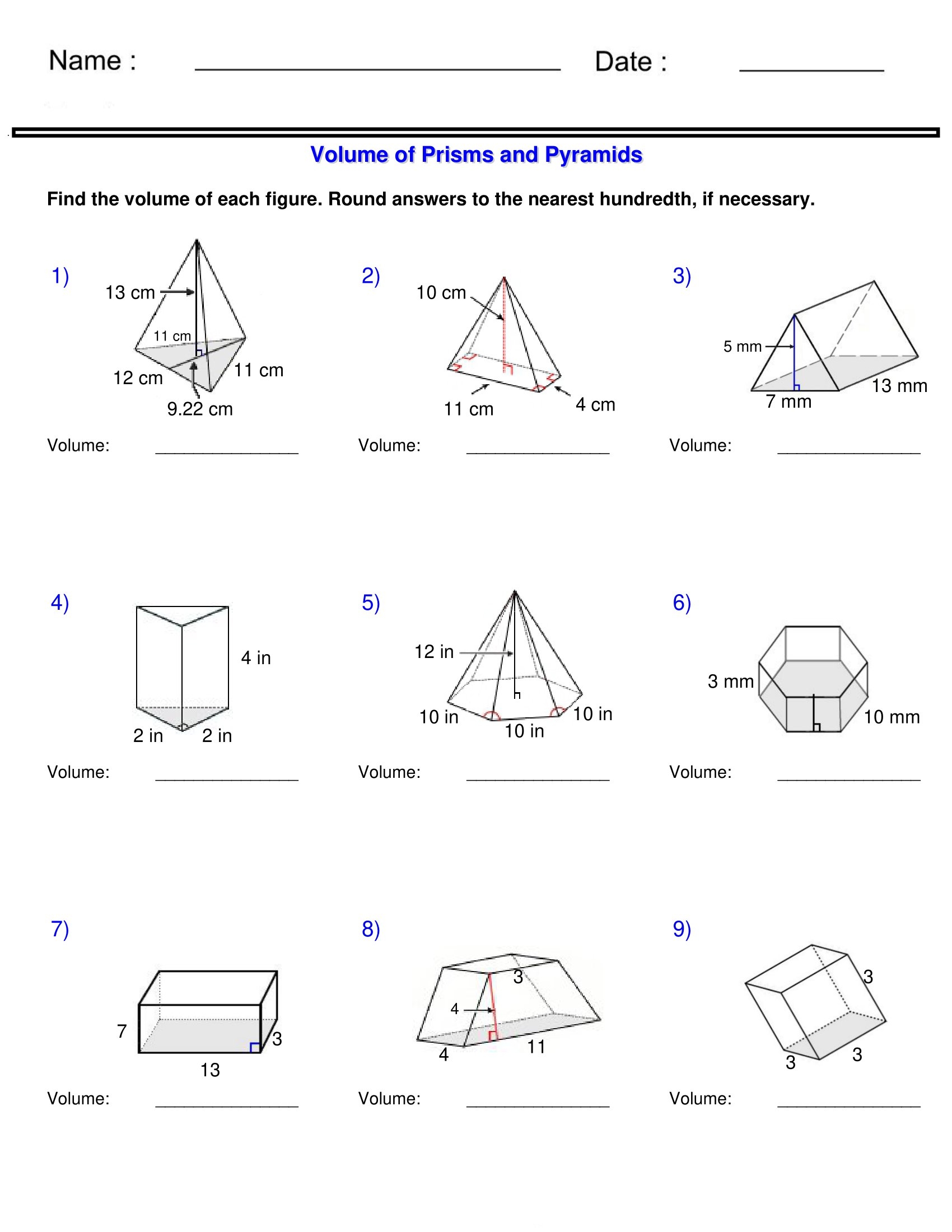 Surface Area And Volume Prisms And Pyramids Volume Worksheets Made By Teachers