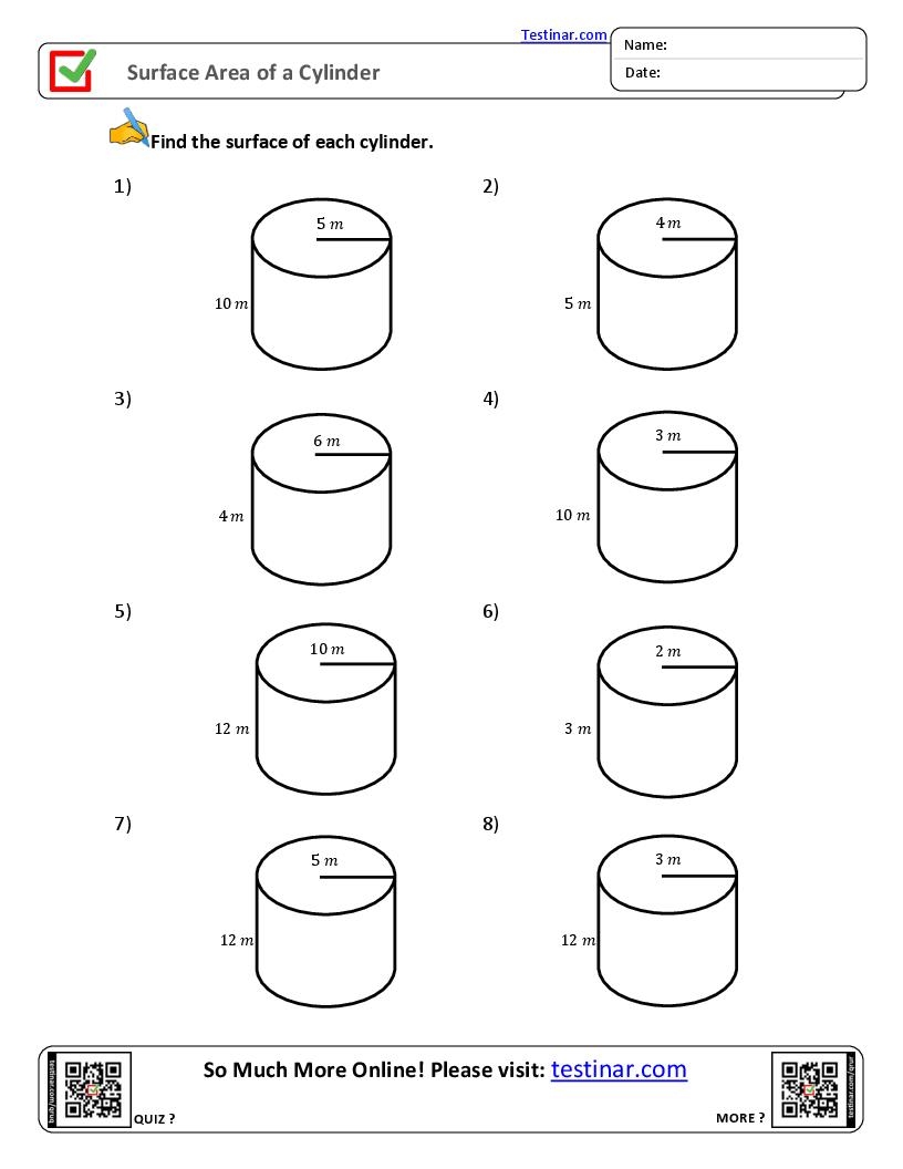 Surface Area Of A Cylinder Worksheets