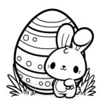 Sweet Easter Bunny With A Huge Easter Egg Simple Coloring Page Free