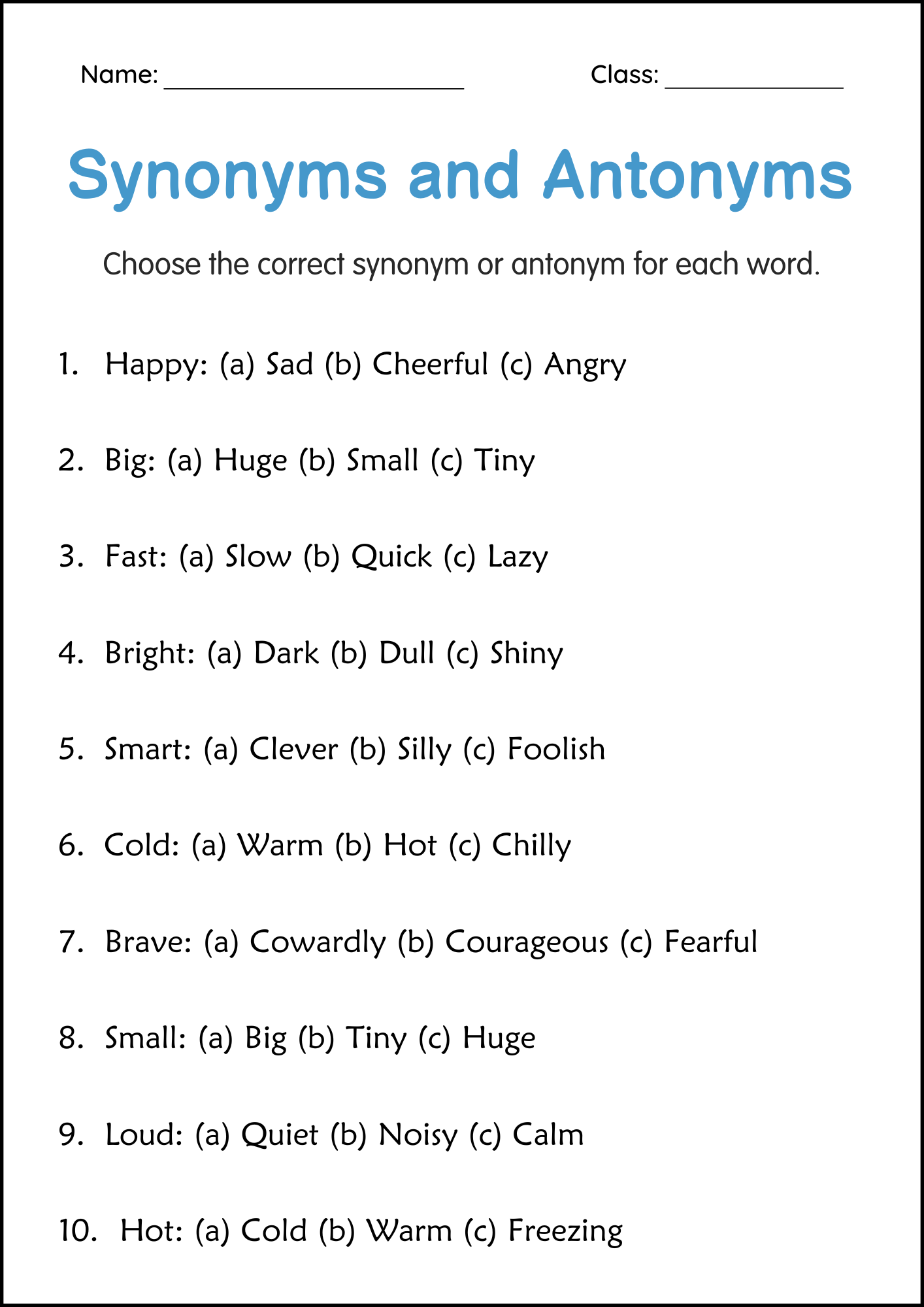 synonyms and antonyms worksheet