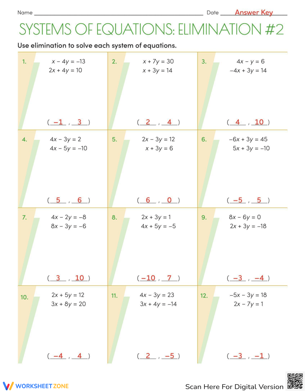 Systems Of Equations Elimination 2 Worksheet Worksheets Library