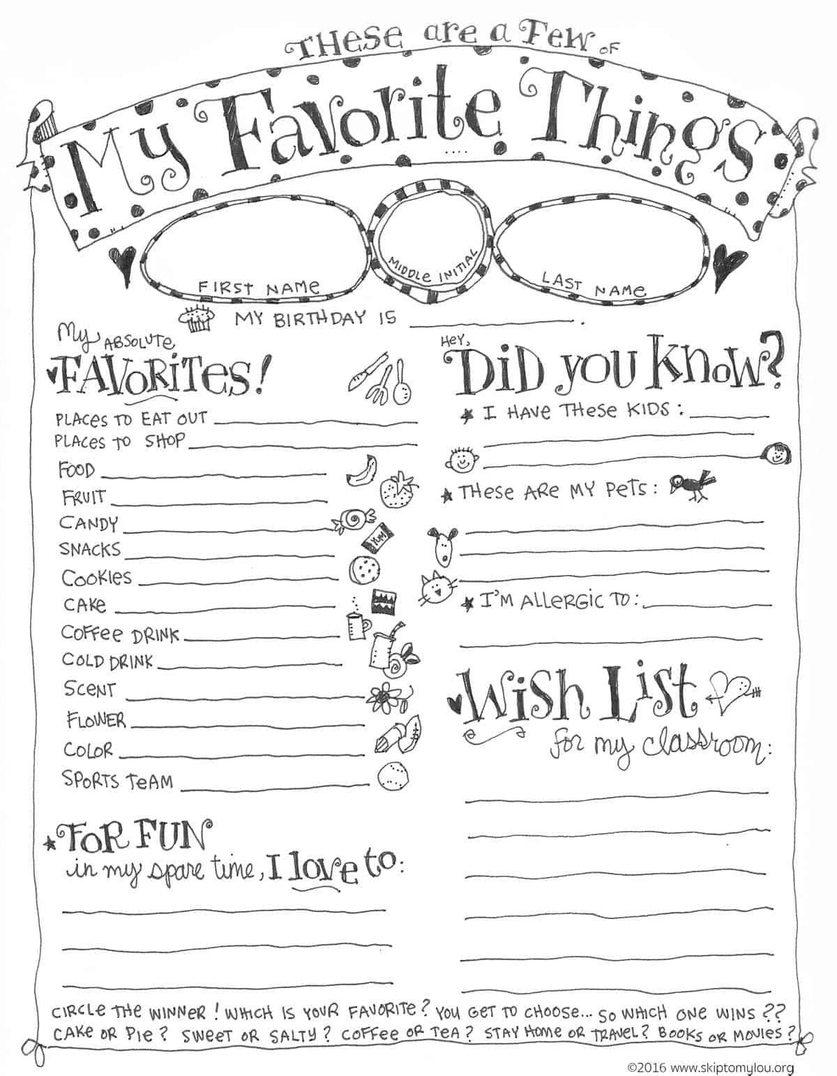 Teacher Favorite Things Questionnaire Printable Skip To My Lou Teacher Favorite Things Questionnaire Printable Skip To My Lou