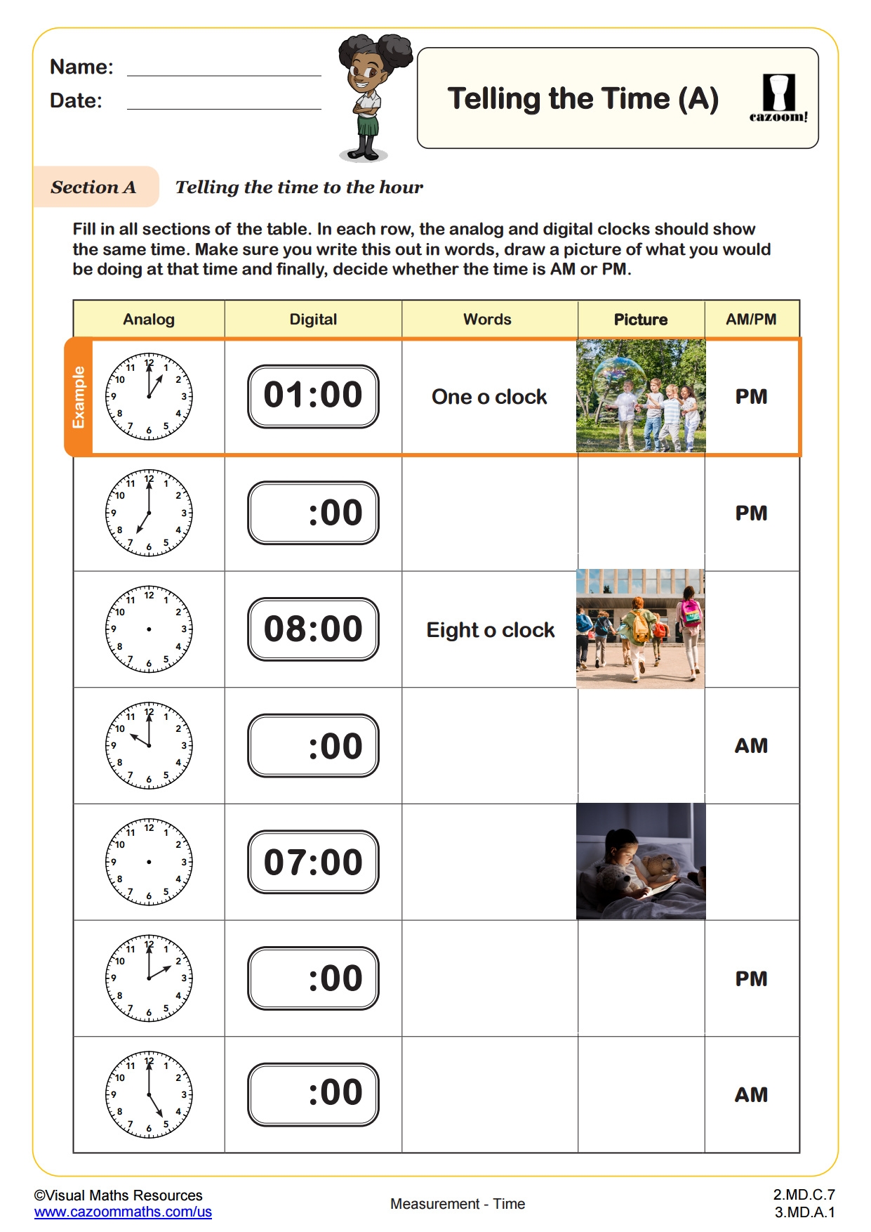 Telling The Time A 2nd Grade PDF Measurement Worksheets Cazoom Math
