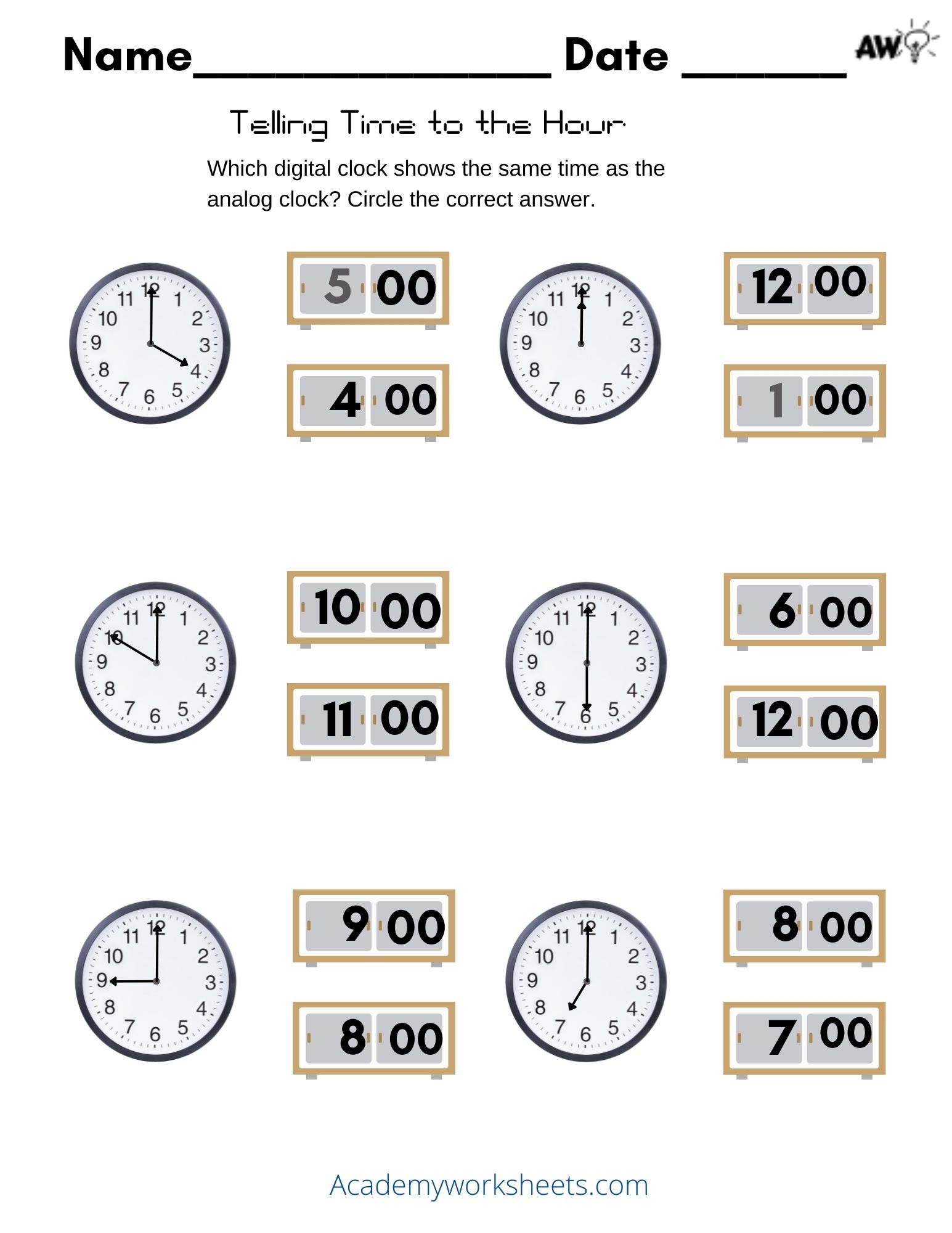 telling time to the hour