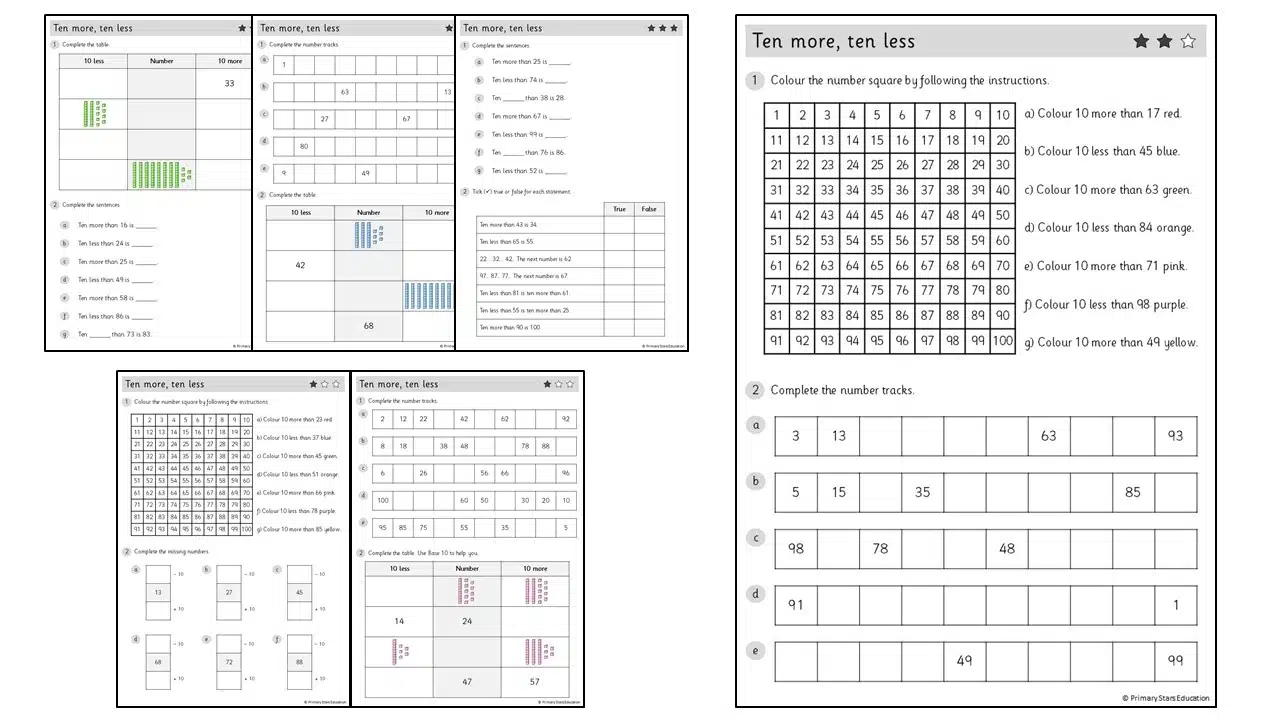 ten more and ten less worksheets ten more and ten less worksheets