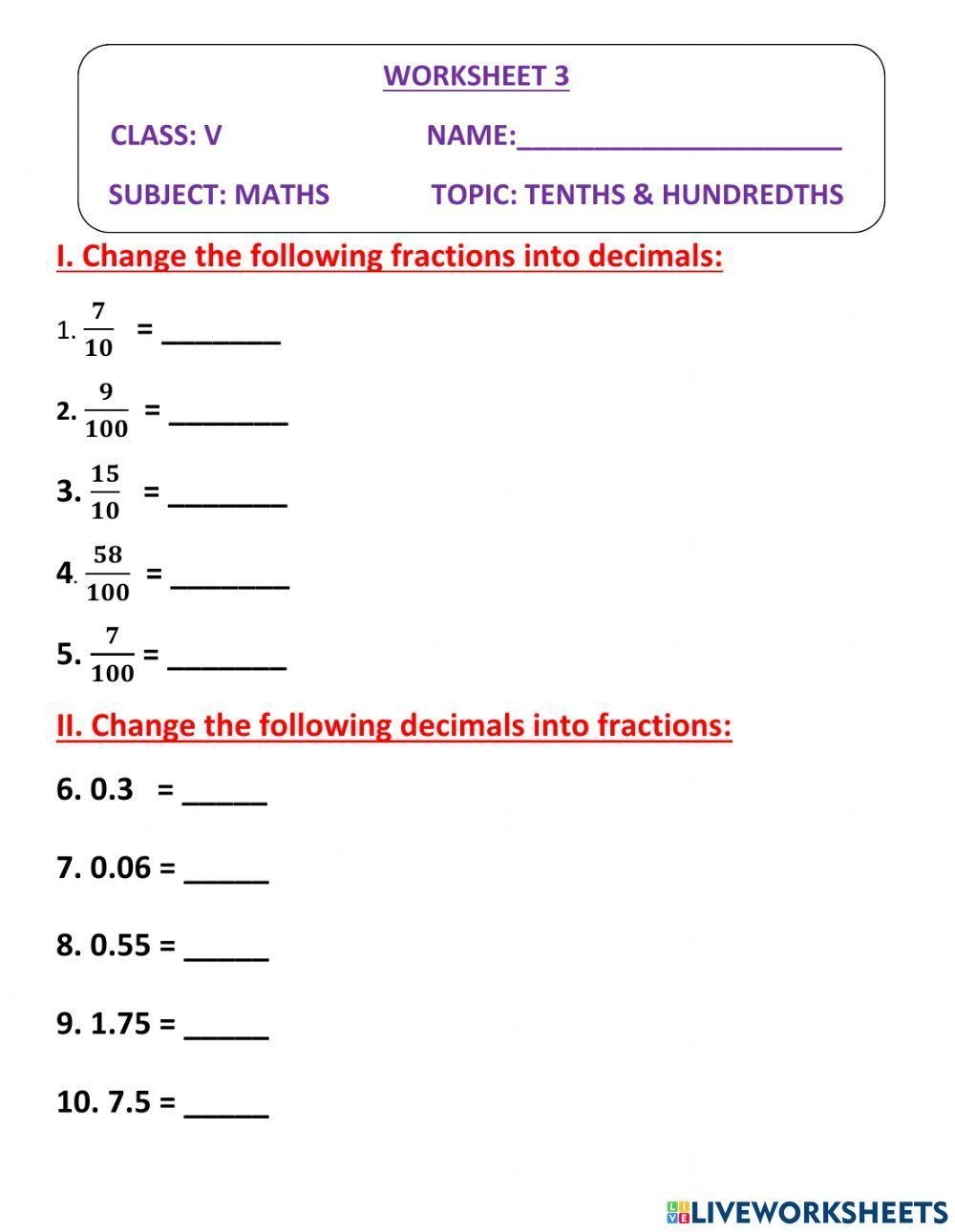 hundredths and hundreds worksheet hundredths and hundreds worksheet
