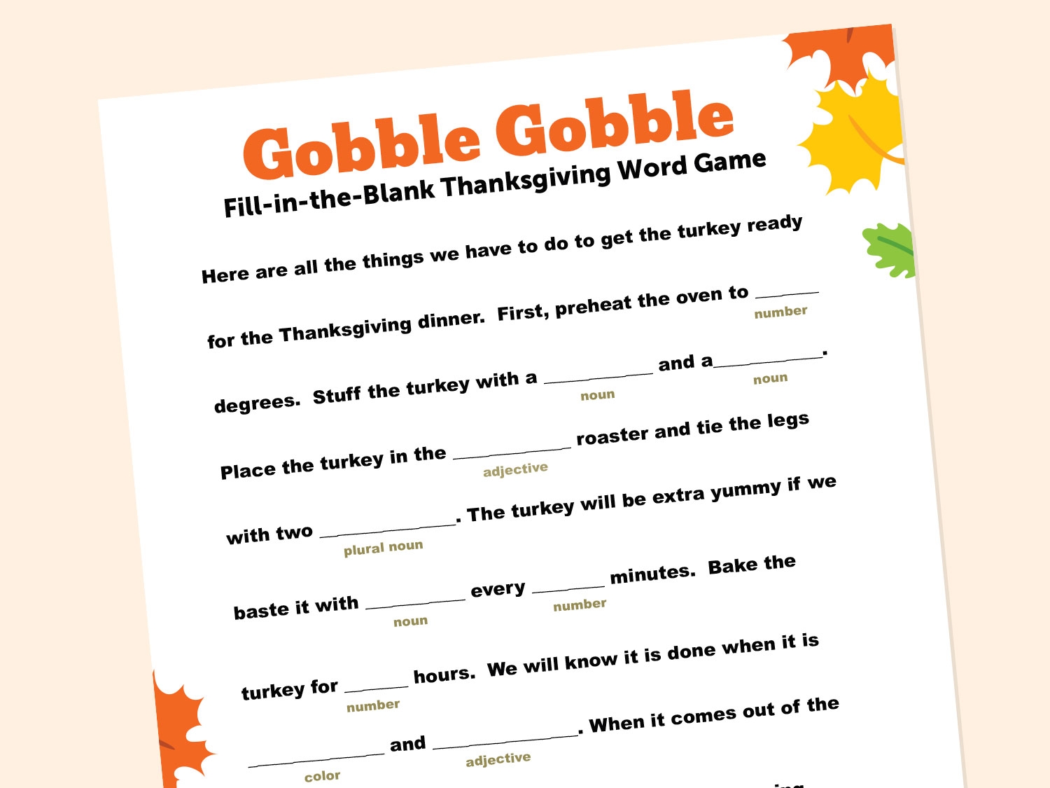 Thanksgiving Themed Word Game