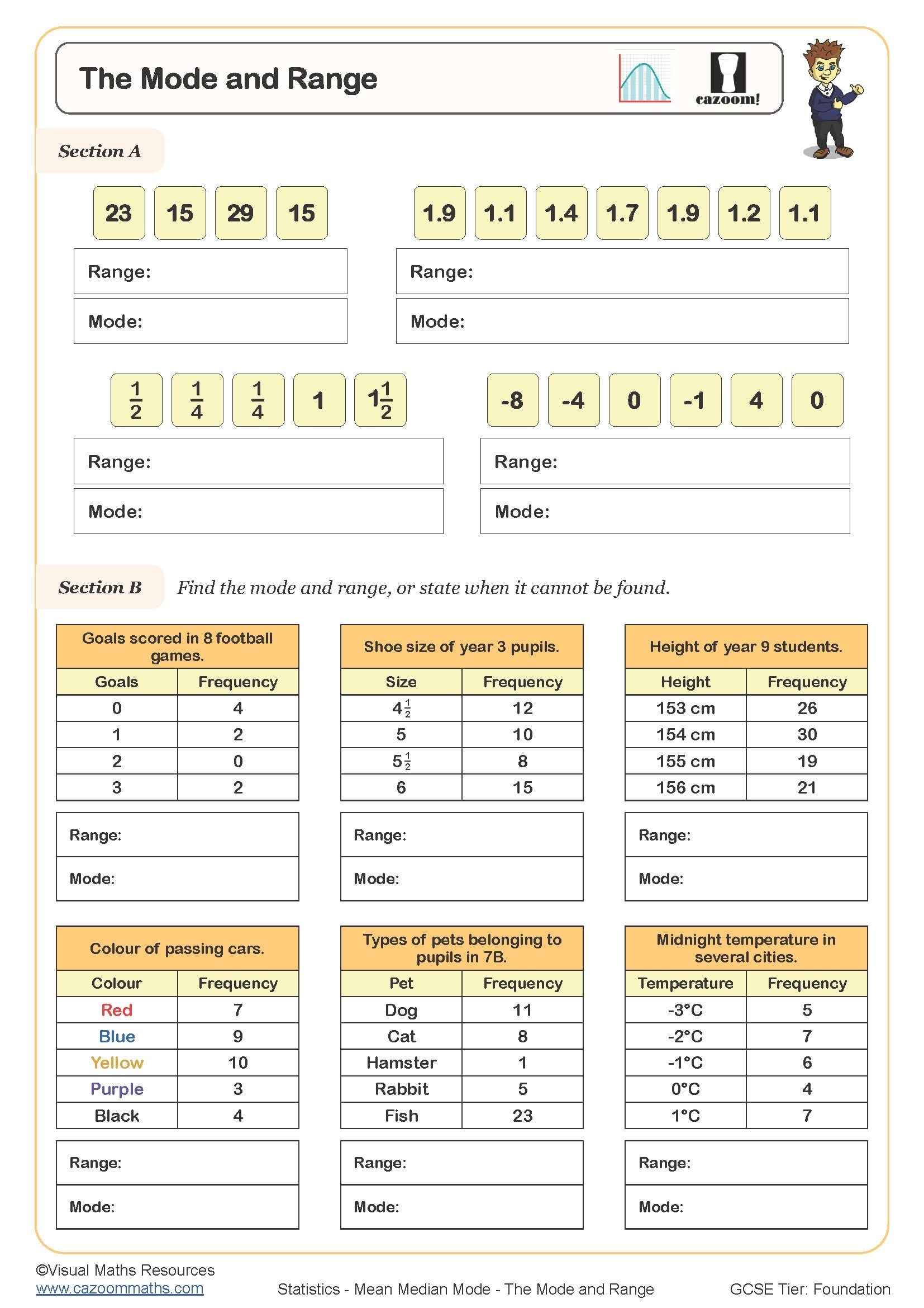range mean median and mode worksheets