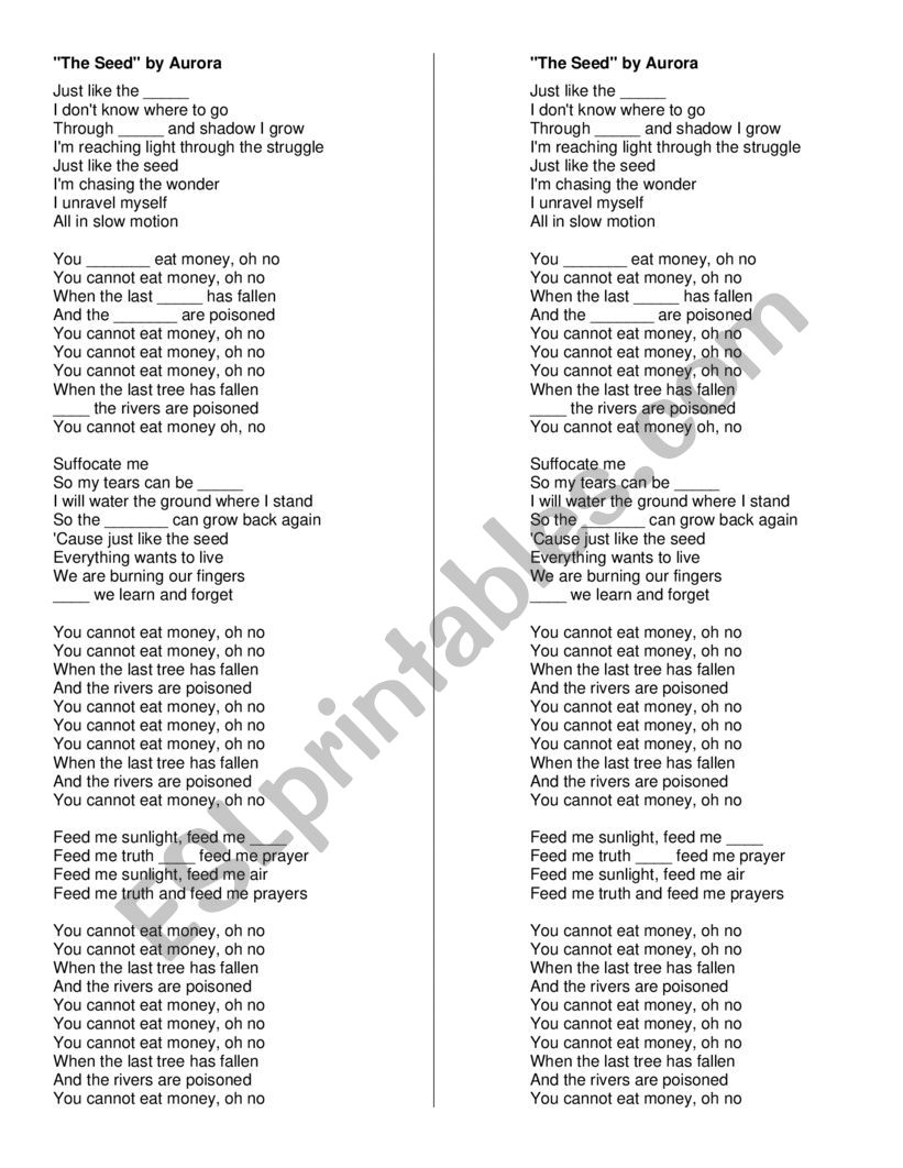 The Seed Aurora Listening Worksheet ESL Worksheet By KevinNM The Seed Aurora Listening Worksheet ESL Worksheet By KevinNM