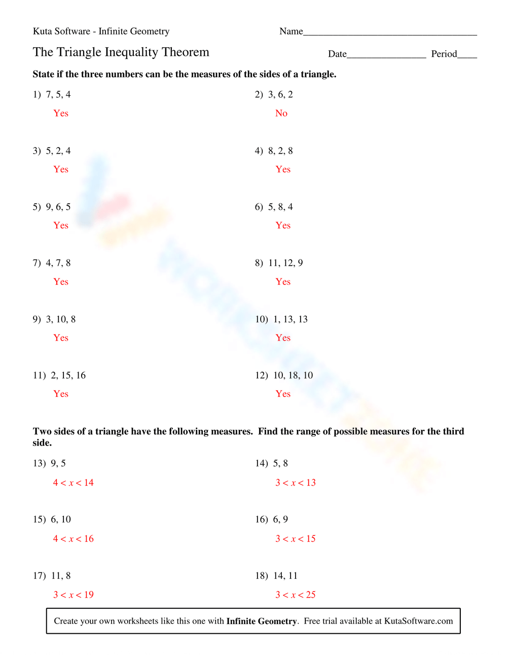 The Triangle Inequality Theorem Worksheet Worksheets Library