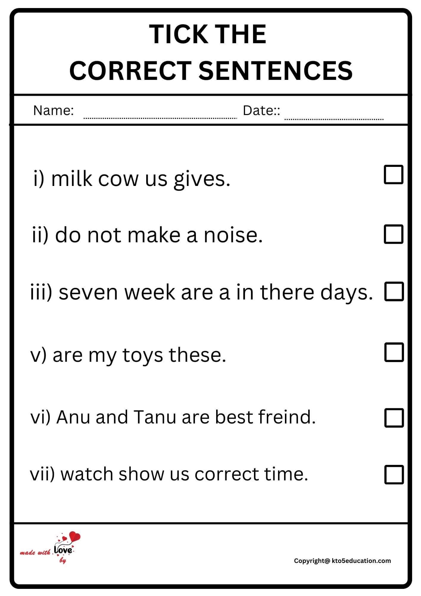 Tick The Correct Sentences 2 FREE Download Check More At Https Worksheets Library Tick The Correct Sentences 2 FREE Download Check More At Https Worksheets Library