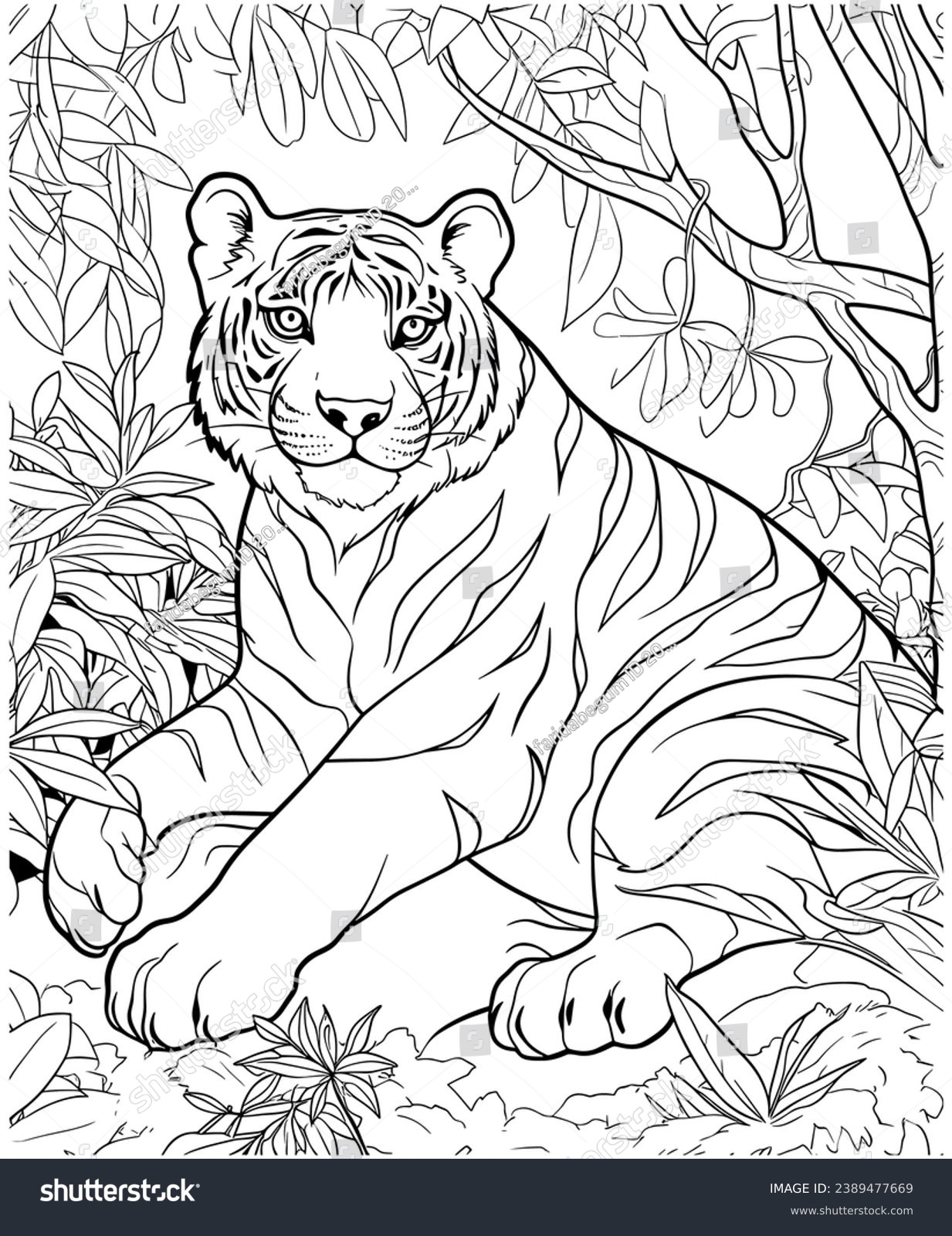 Tigerfarbseite F r Erwachsene Stock Vektorgrafik Lizenzfrei 2389477669 Shutterstock