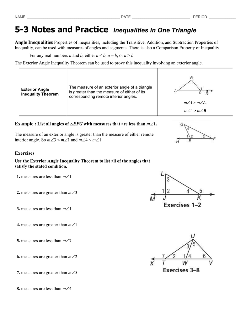 triangle inequality theorem worksheet