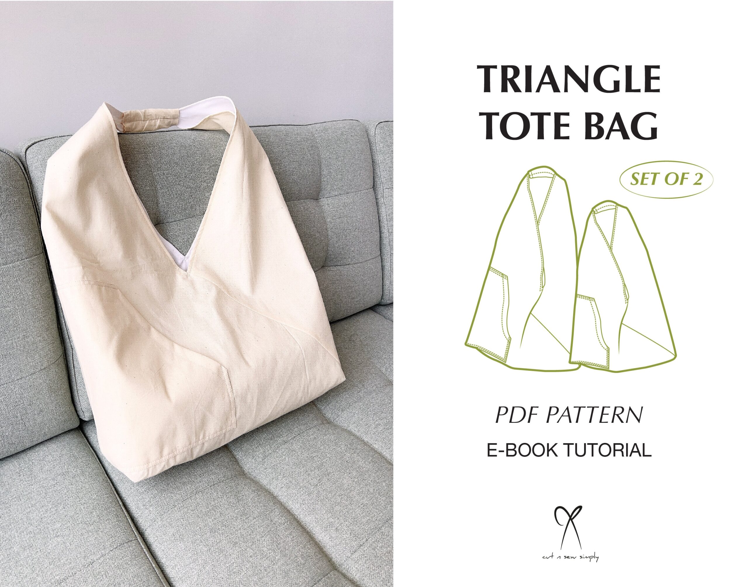 Triangle Pocket Tote Bag Sewing Pattern PDF Printable Instant Download DIY Two Sizes Etsy New Zealand