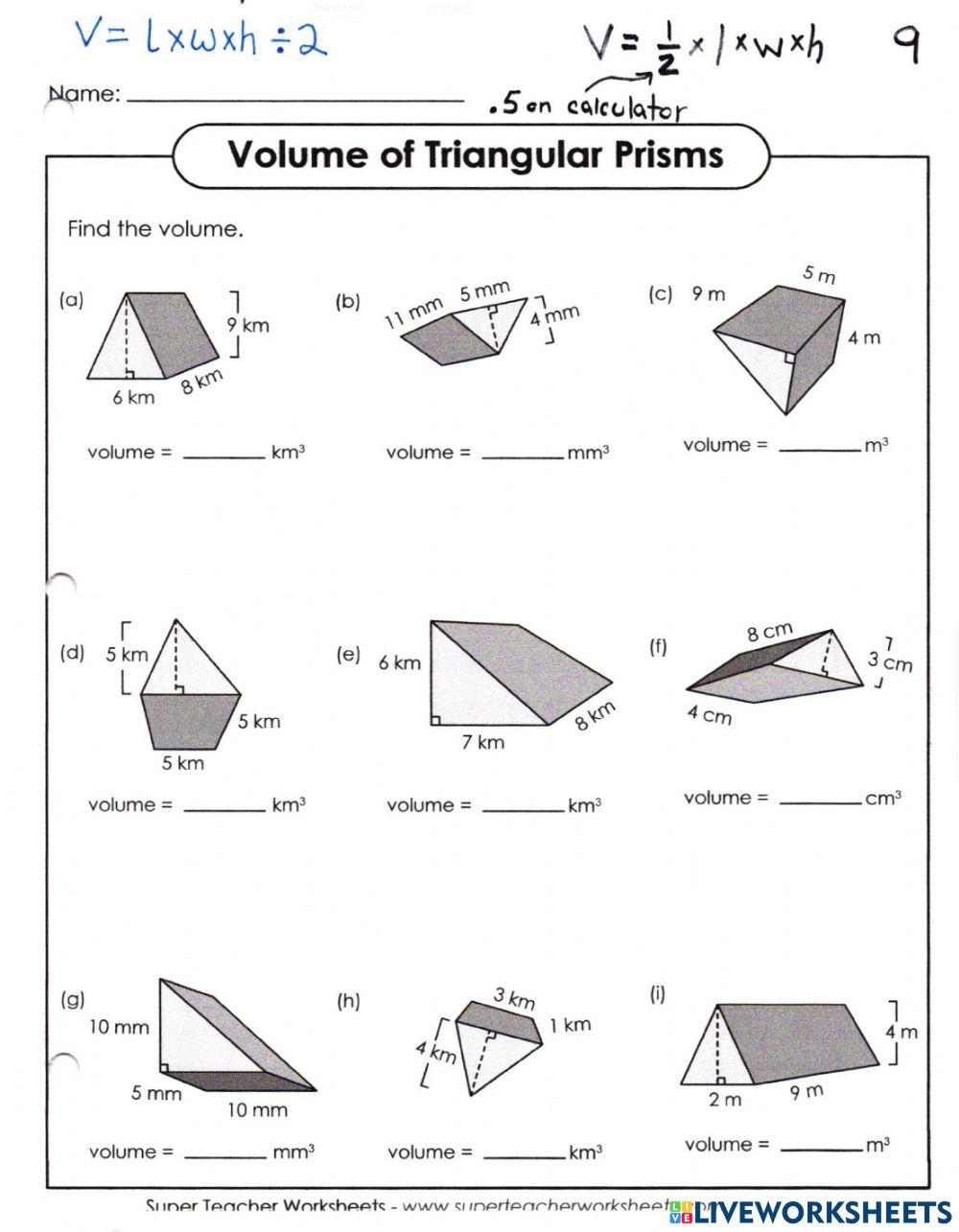 Triangular Prism Volume Online Exercise For Live Worksheets Worksheets Library