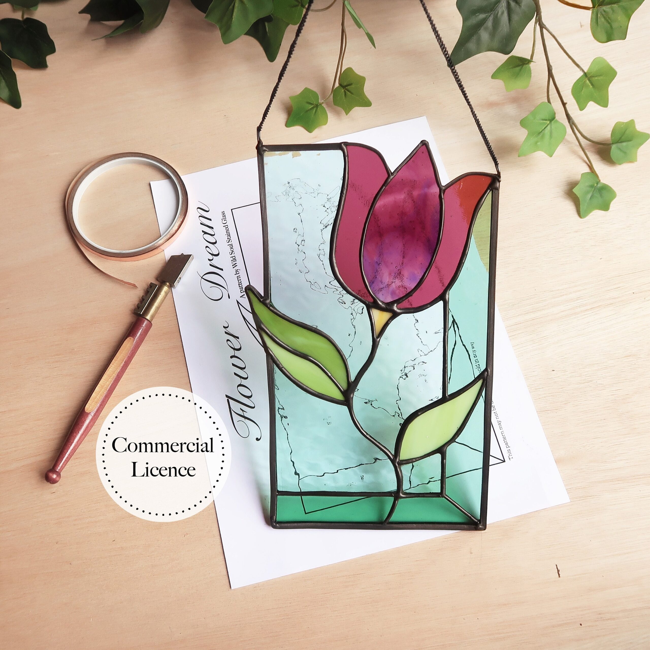 Tulip Suncatcher Stained Glass Pattern Beginner DIY PDF PNG Etsy Israel