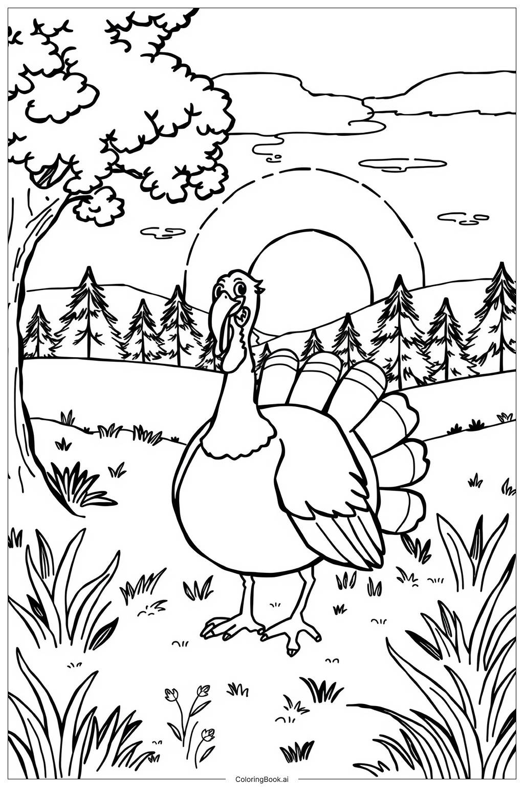 Turkey Gobbling Morning Coloring Page Free PDF PNG Printable 