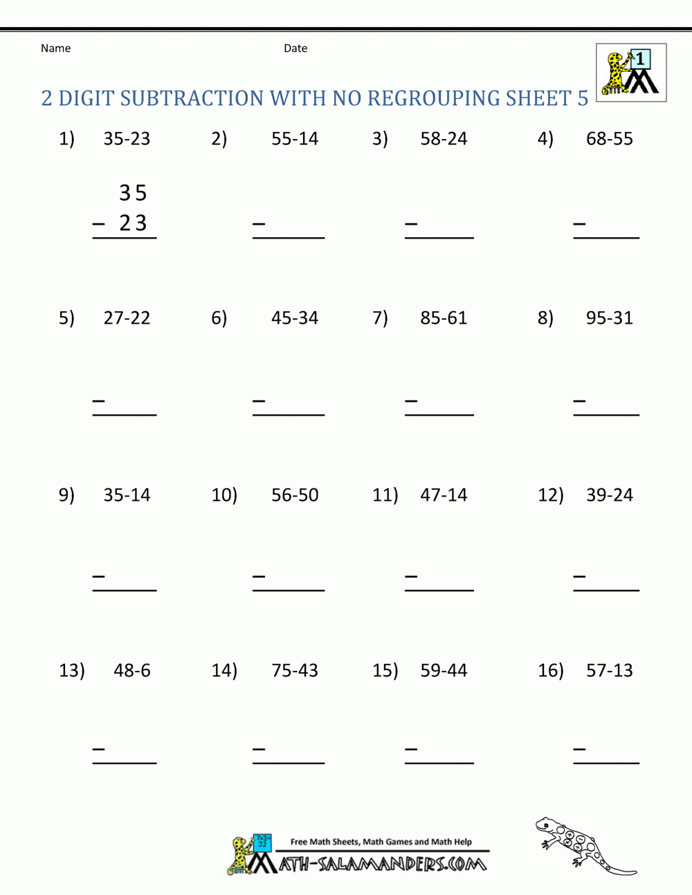 Two Digit Subtraction Without Regrouping