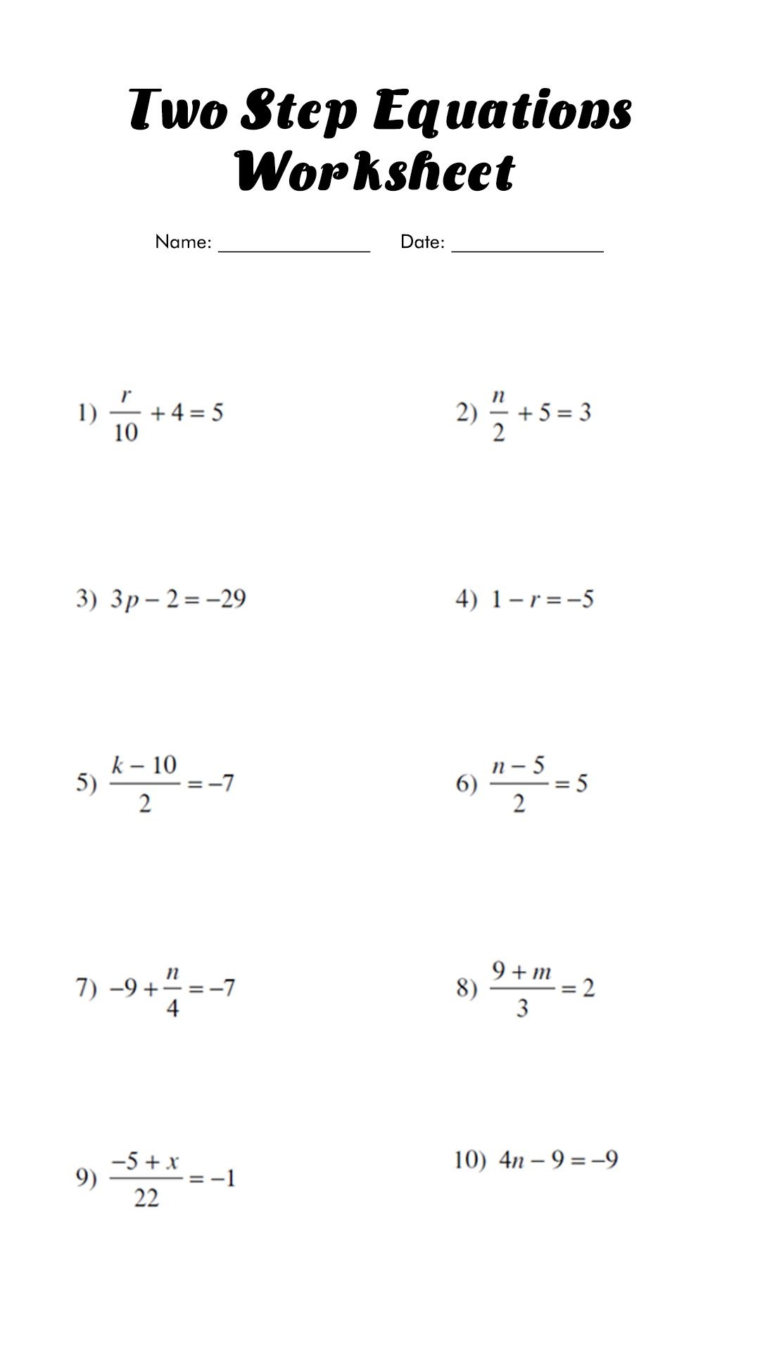 solving two step equations worksheet solving two step equations worksheet