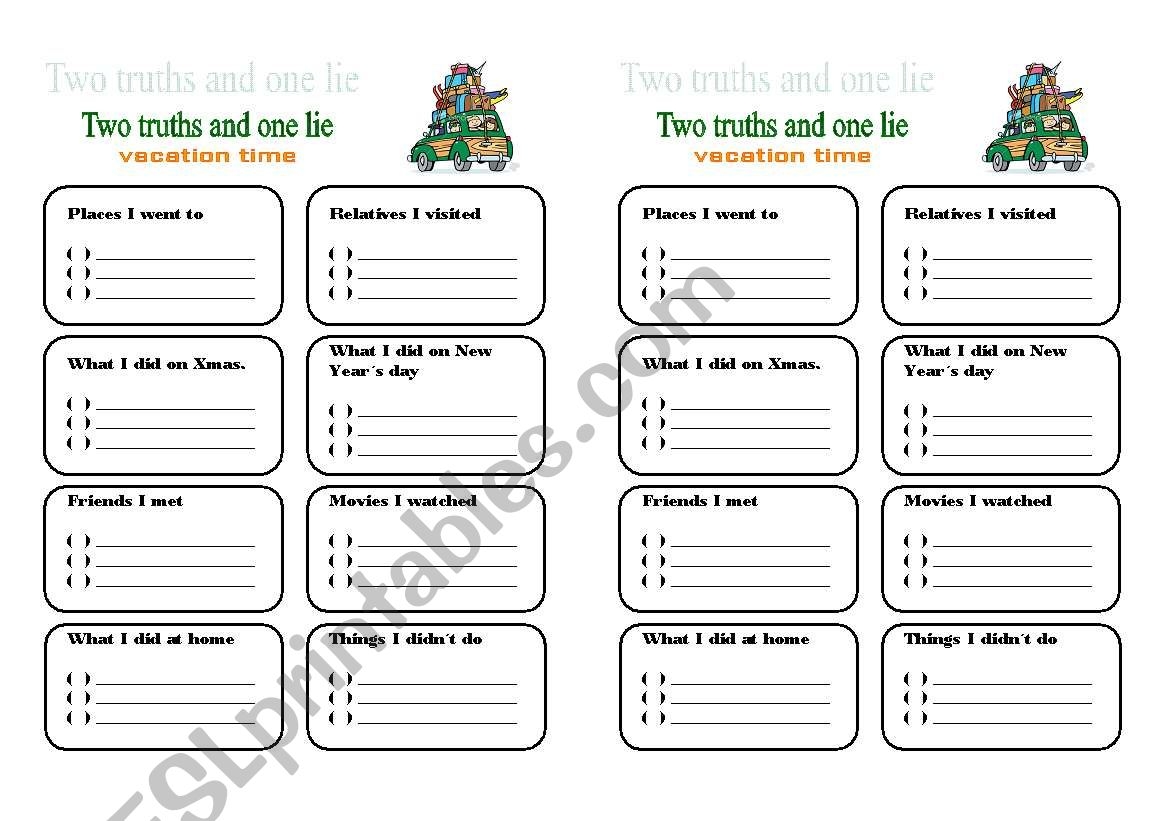 Two Truths And One Lie ESL Worksheet By Vos e cris Two Truths And One Lie ESL Worksheet By Vos e cris