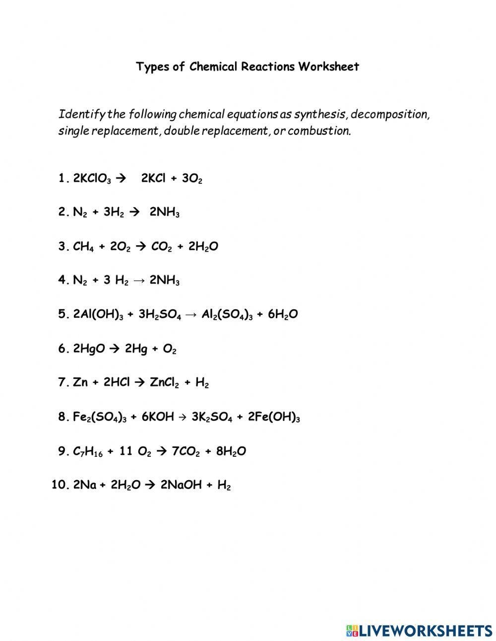 Types Of Chemical Equations Worksheet Worksheet Live Worksheets Worksheets Library Types Of Chemical Equations Worksheet Worksheet Live Worksheets Worksheets Library