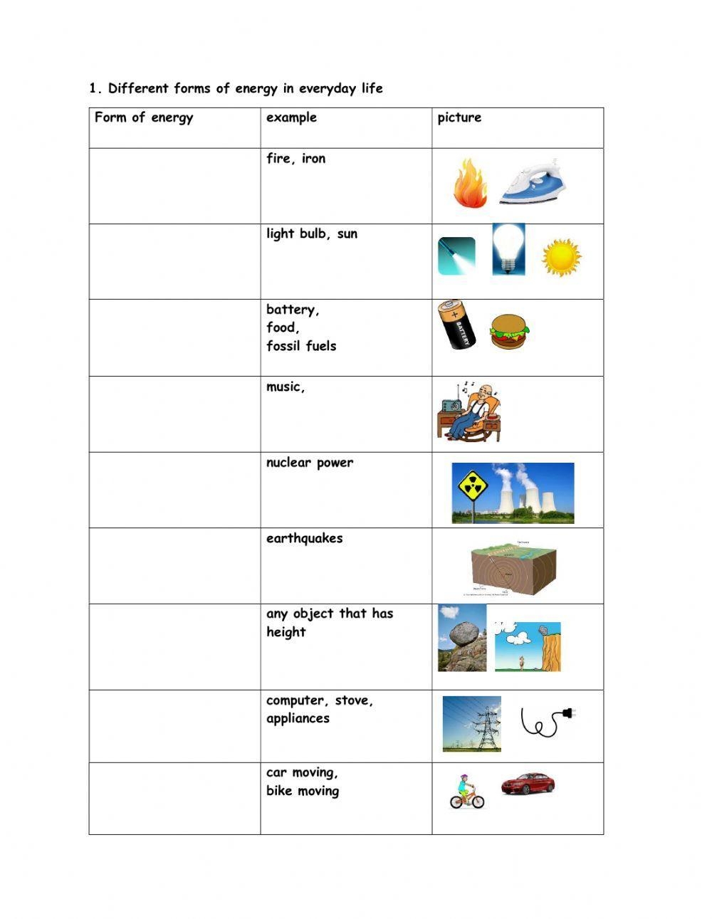 Types Of Energy Online Activity For 6 Live Worksheets Worksheets Library