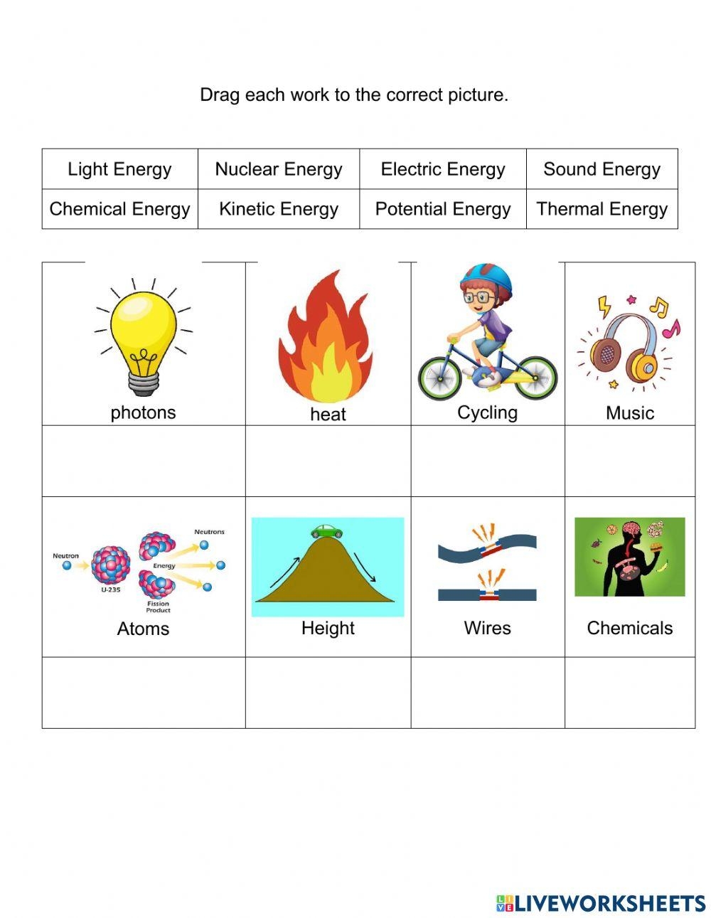 types of energy worksheet