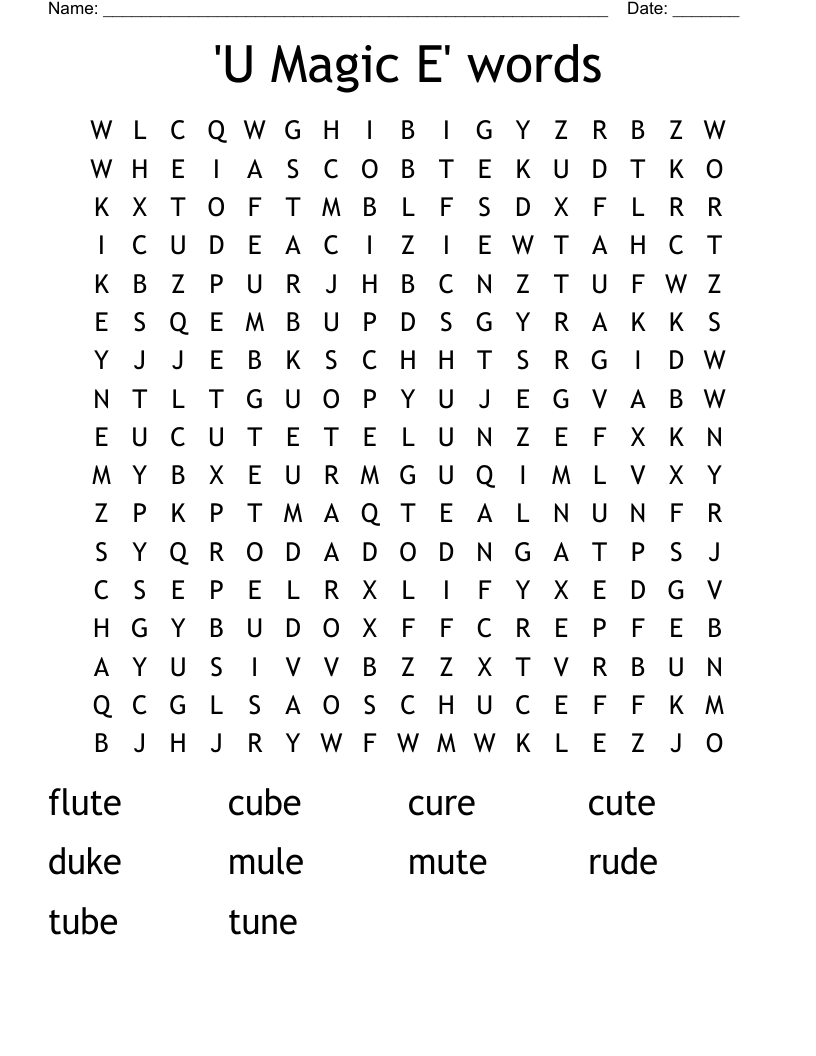 U Magic E Words Word Search WordMint U Magic E Words Word Search WordMint
