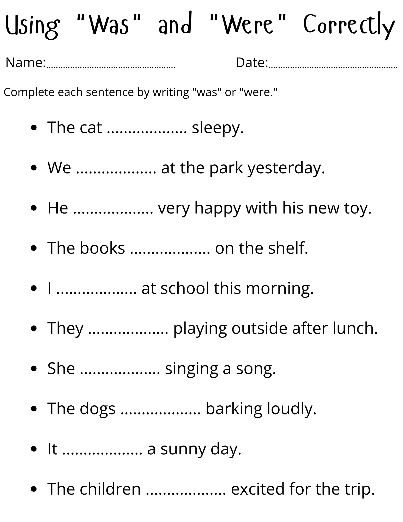 Use Of Was And Were Exercises Worksheets Simple Was Were Use In Sentence Teaching Resources Use Of Was And Were Exercises Worksheets Simple Was Were Use In Sentence Teaching Resources
