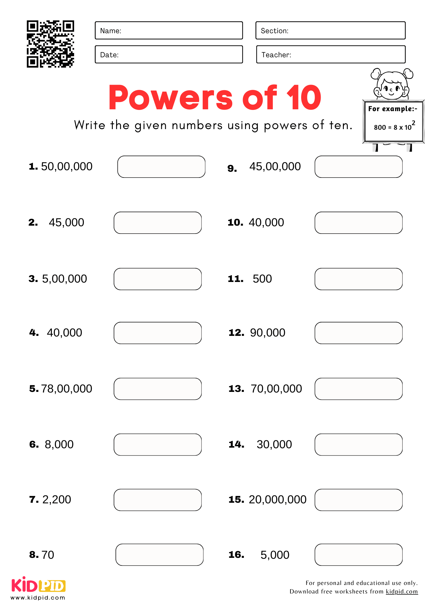 powers of ten worksheet powers of ten worksheet