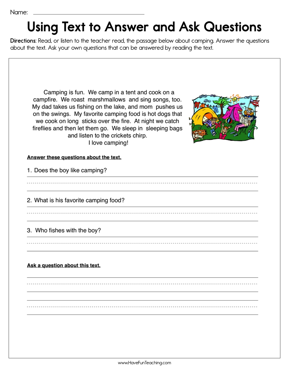 Using Text To Answer And Ask Questions Worksheet Have Fun Teaching