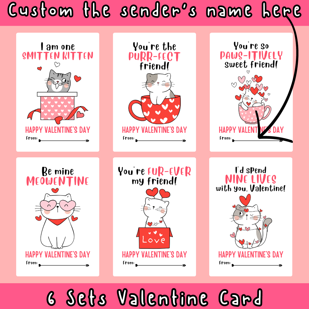 Valentine s Day Card Cat Theme Printable Digital Card Made By Teachers Valentine s Day Card Cat Theme Printable Digital Card Made By Teachers