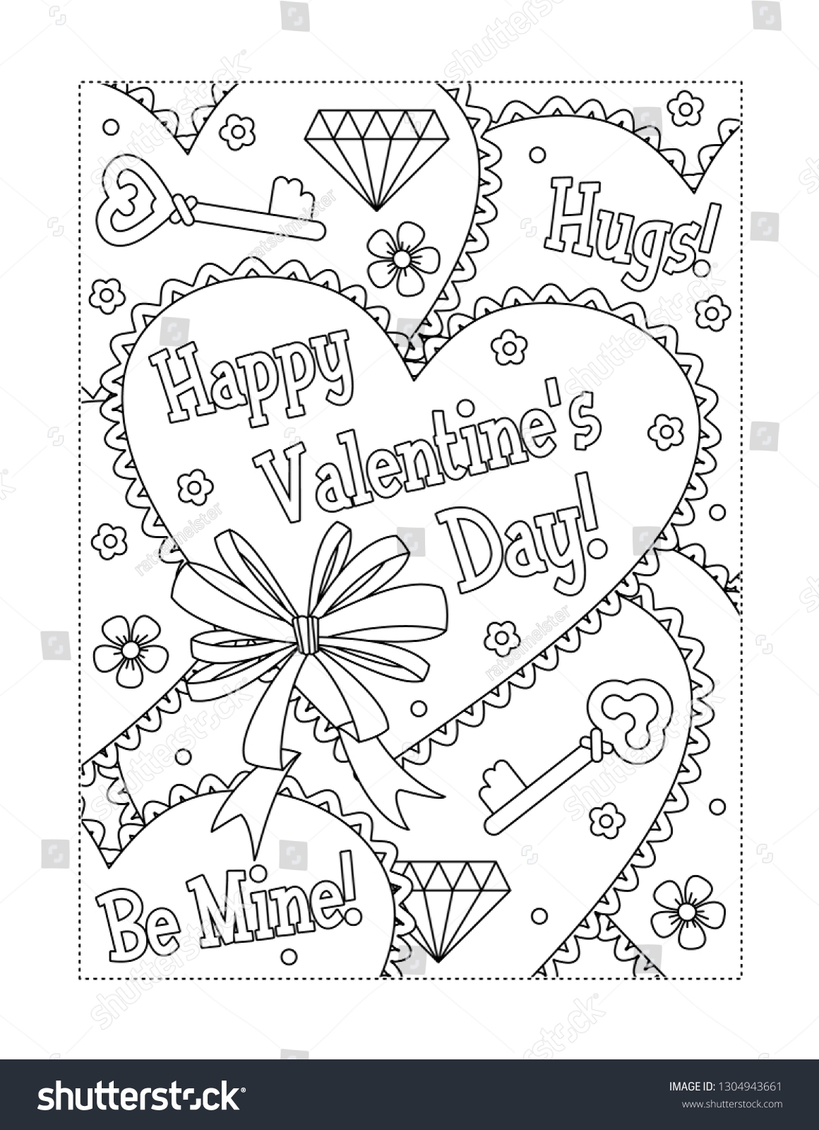Valentines Day Coloring Page Children Adults Stock Illustration 1304943661 Shutterstock