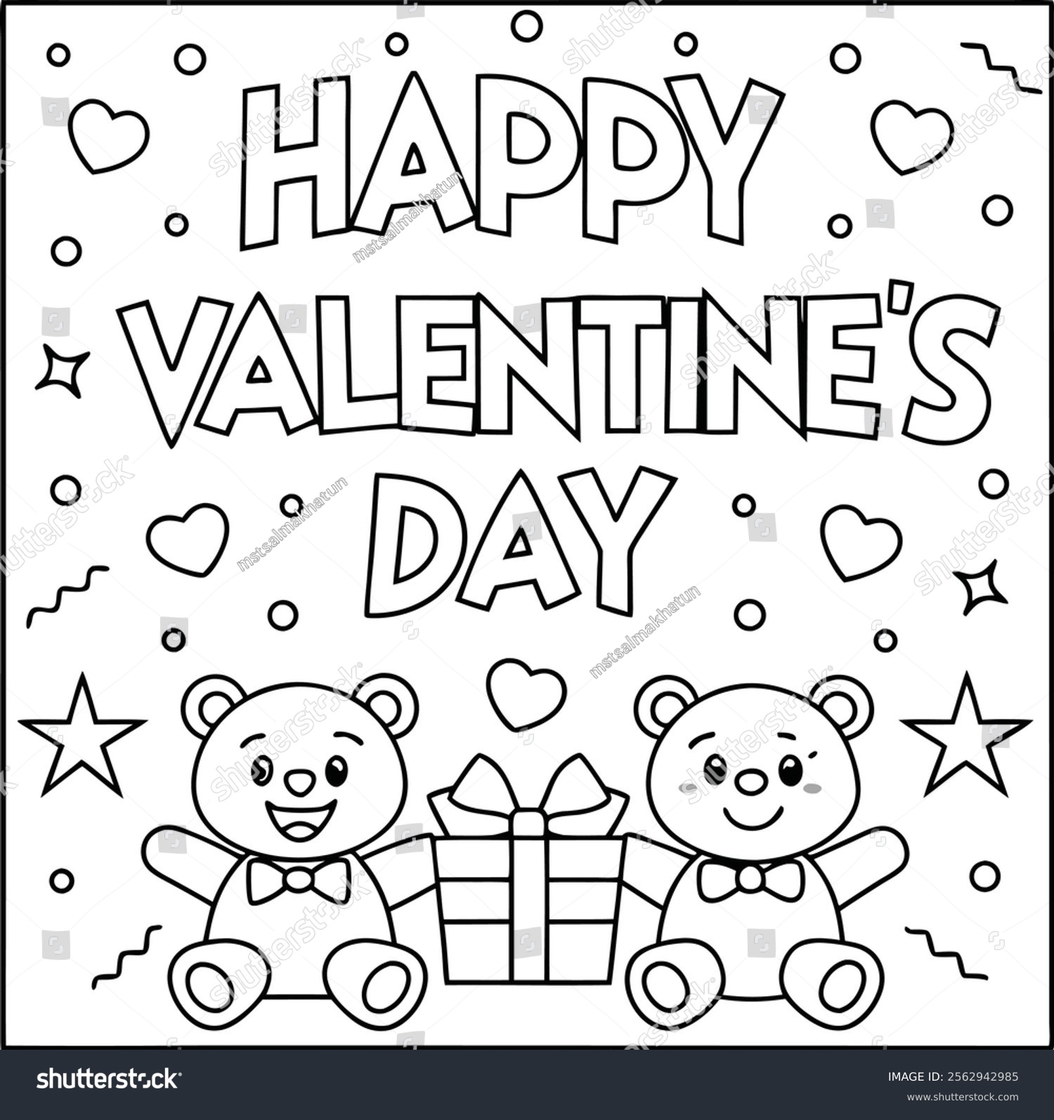 Valentines Day Coloring Page Line Art Stock Vector Royalty Free 2562942985 Shutterstock