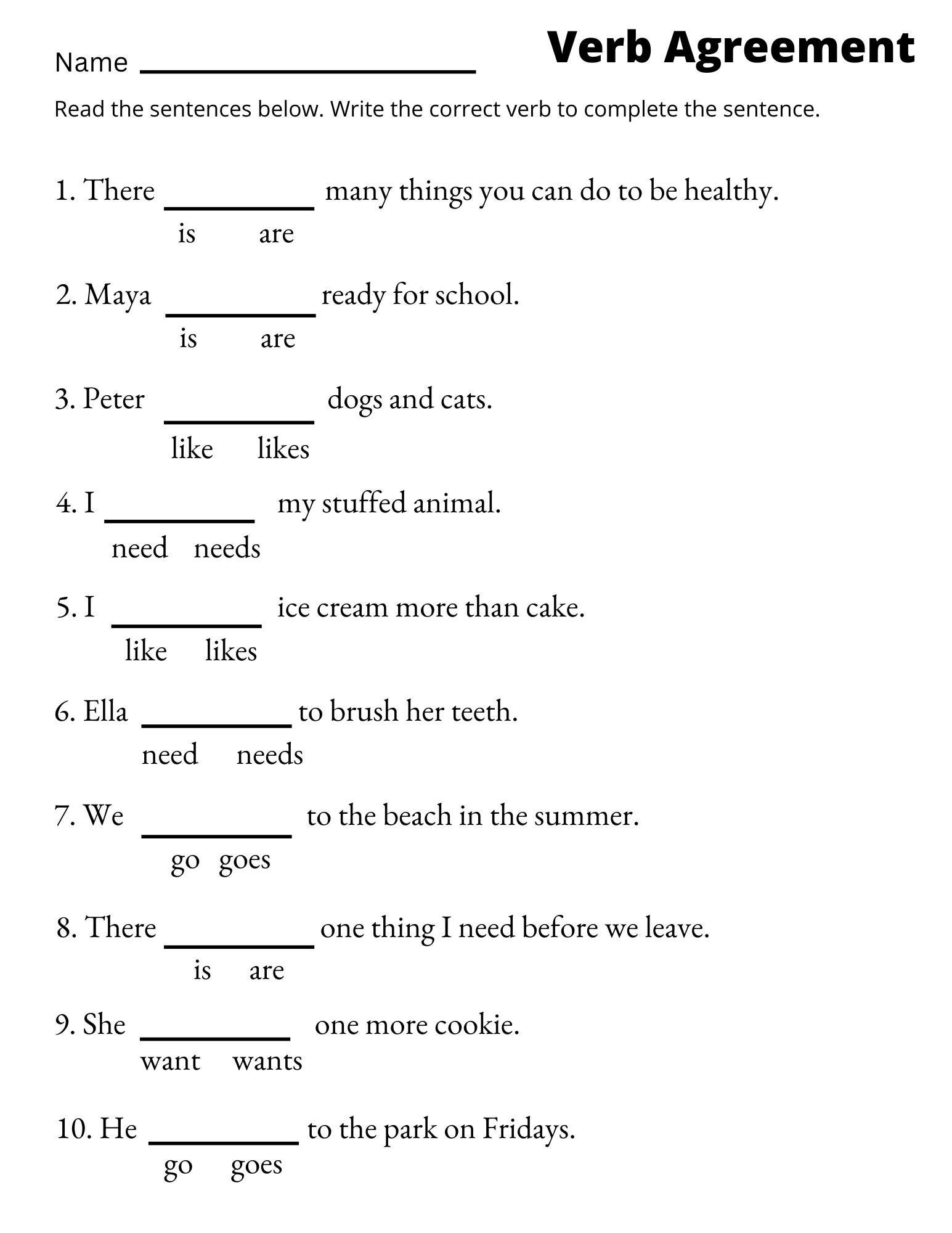 Verb Agreement Worksheets Printable 3rd And 4th Grade Sentence Worksheets Etsy