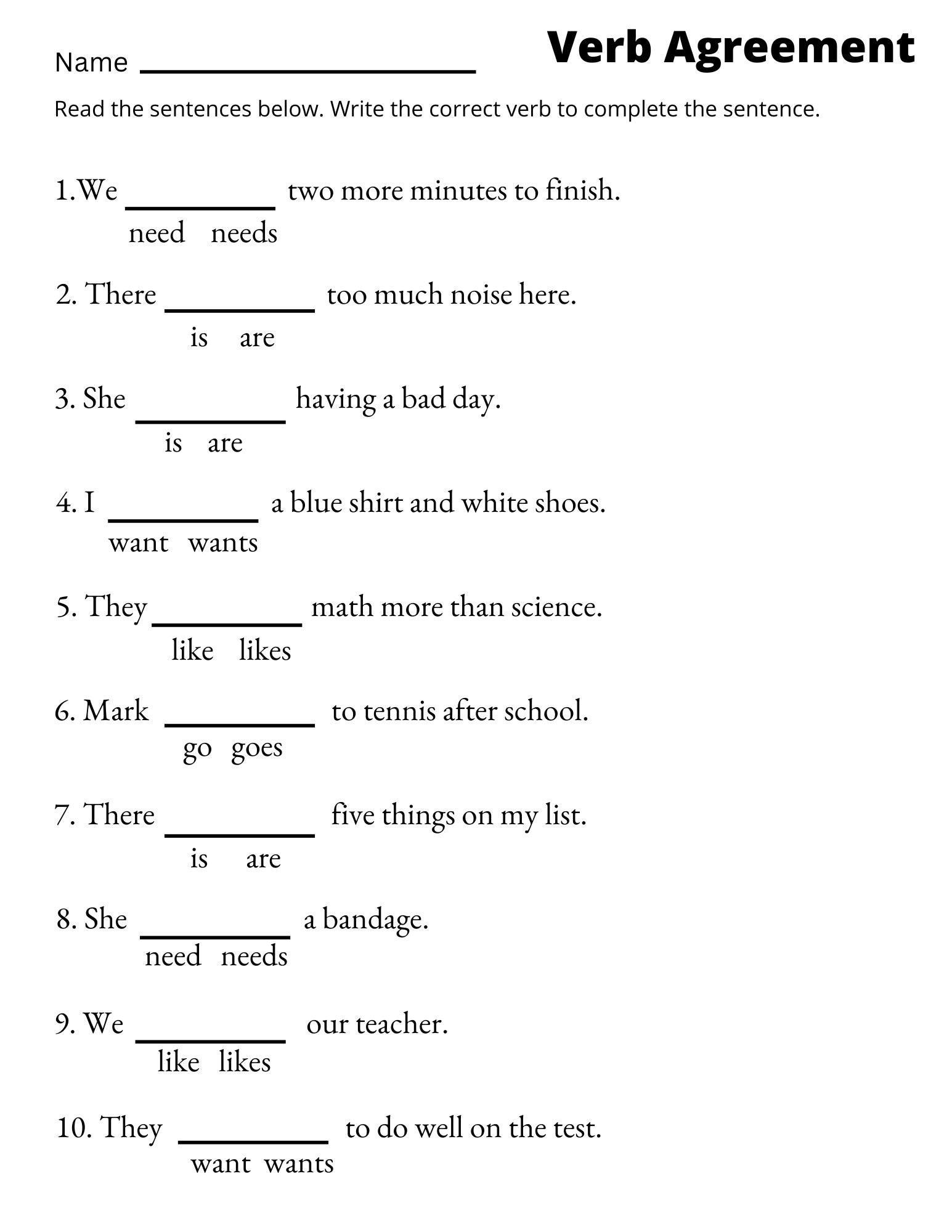 Verb Agreement Worksheets Printable 3rd And 4th Grade Sentence Worksheets Etsy